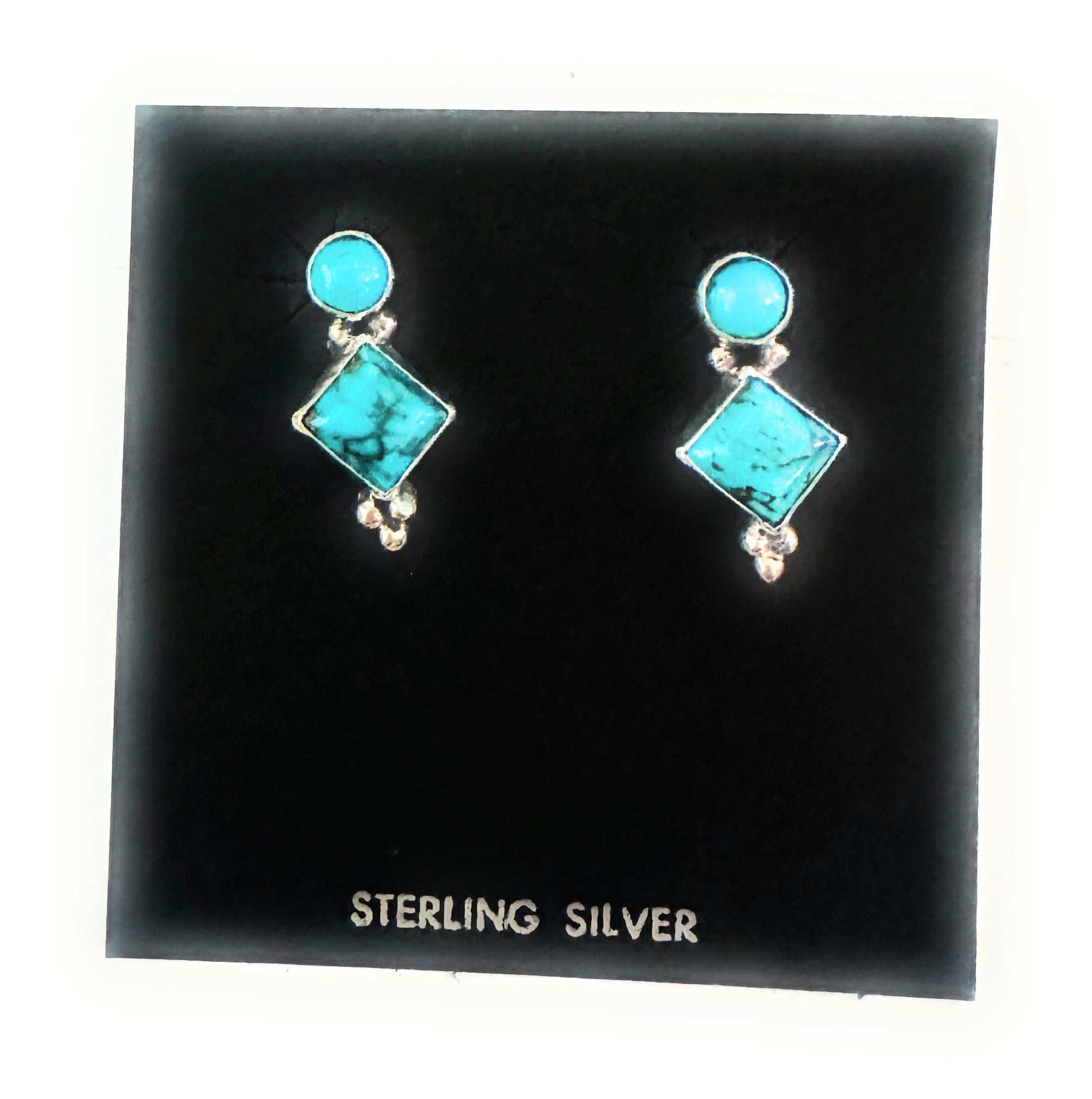 Navajo Sterling Silver & Turquoise Diamond Dangle Earrings