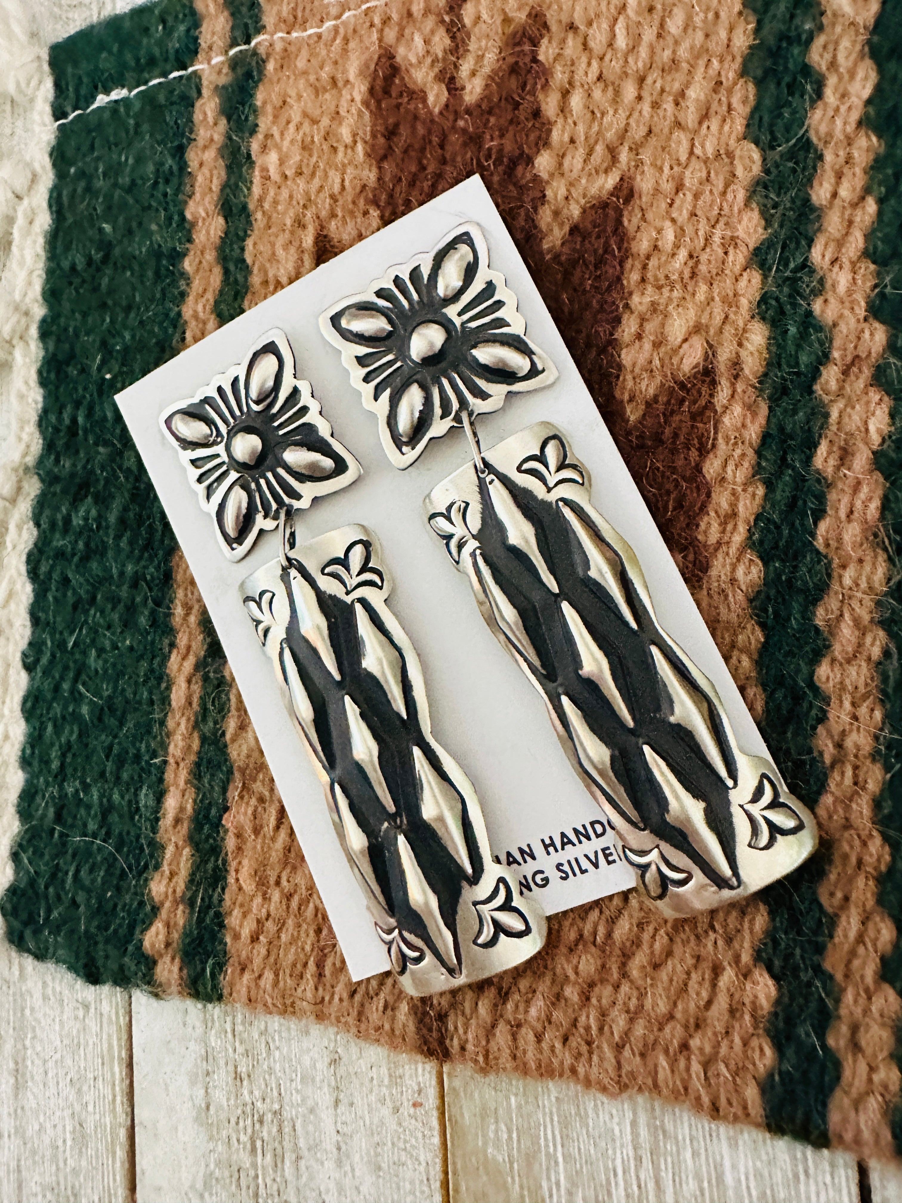 Handcrafted Sterling Silver Concho Dangle Earrings by Leander Tahe