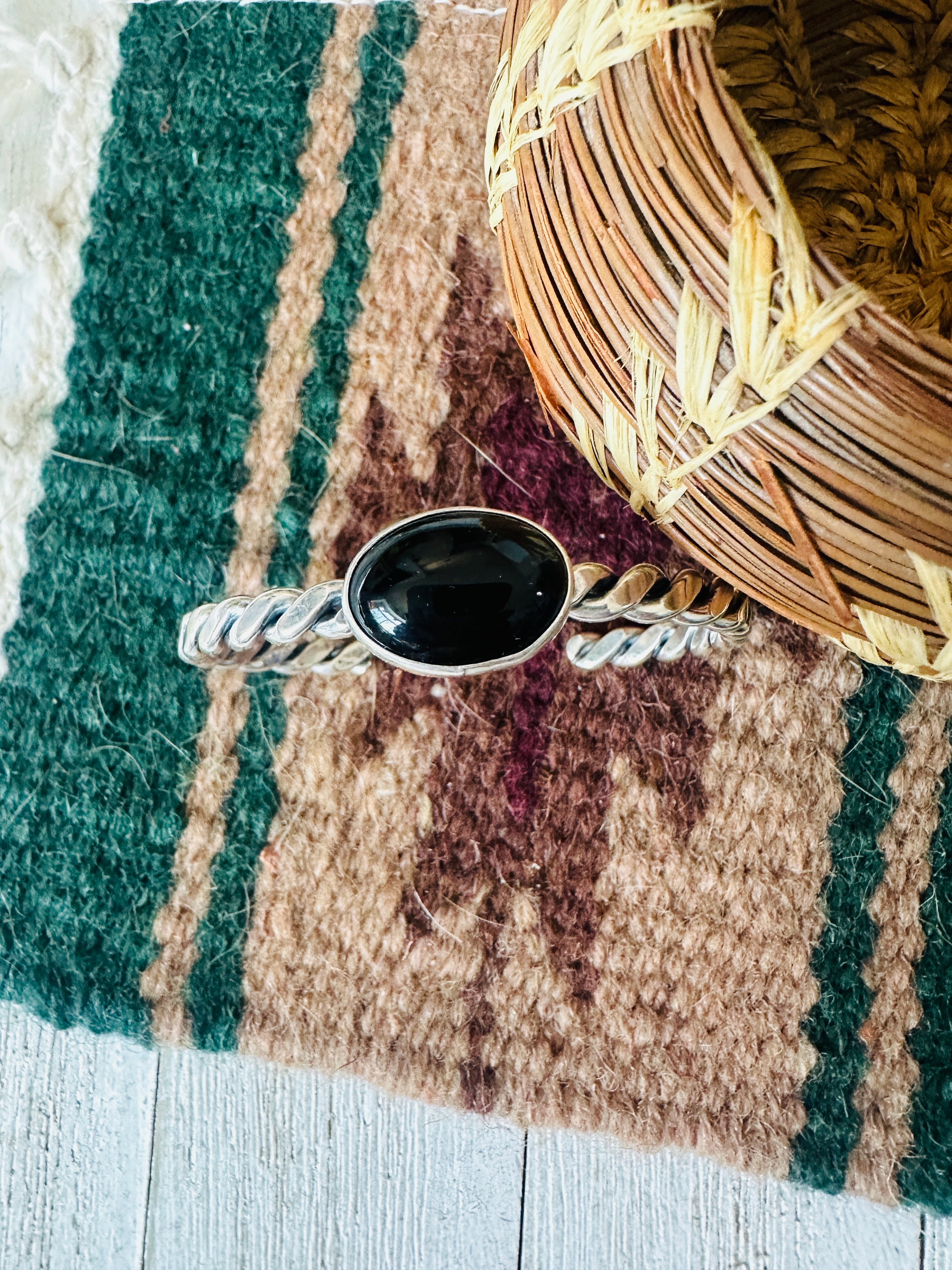 Navajo Sterling Silver & Onyx Cuff Bracelet