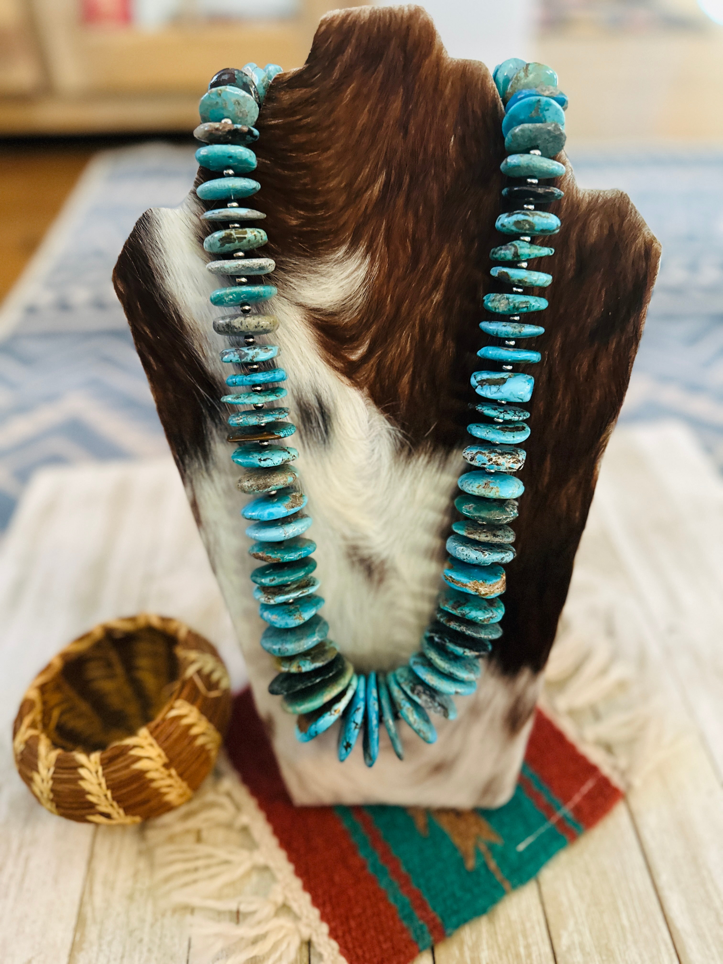 Handcrafted Rolled Turquoise & Sterling Silver Beaded Necklace