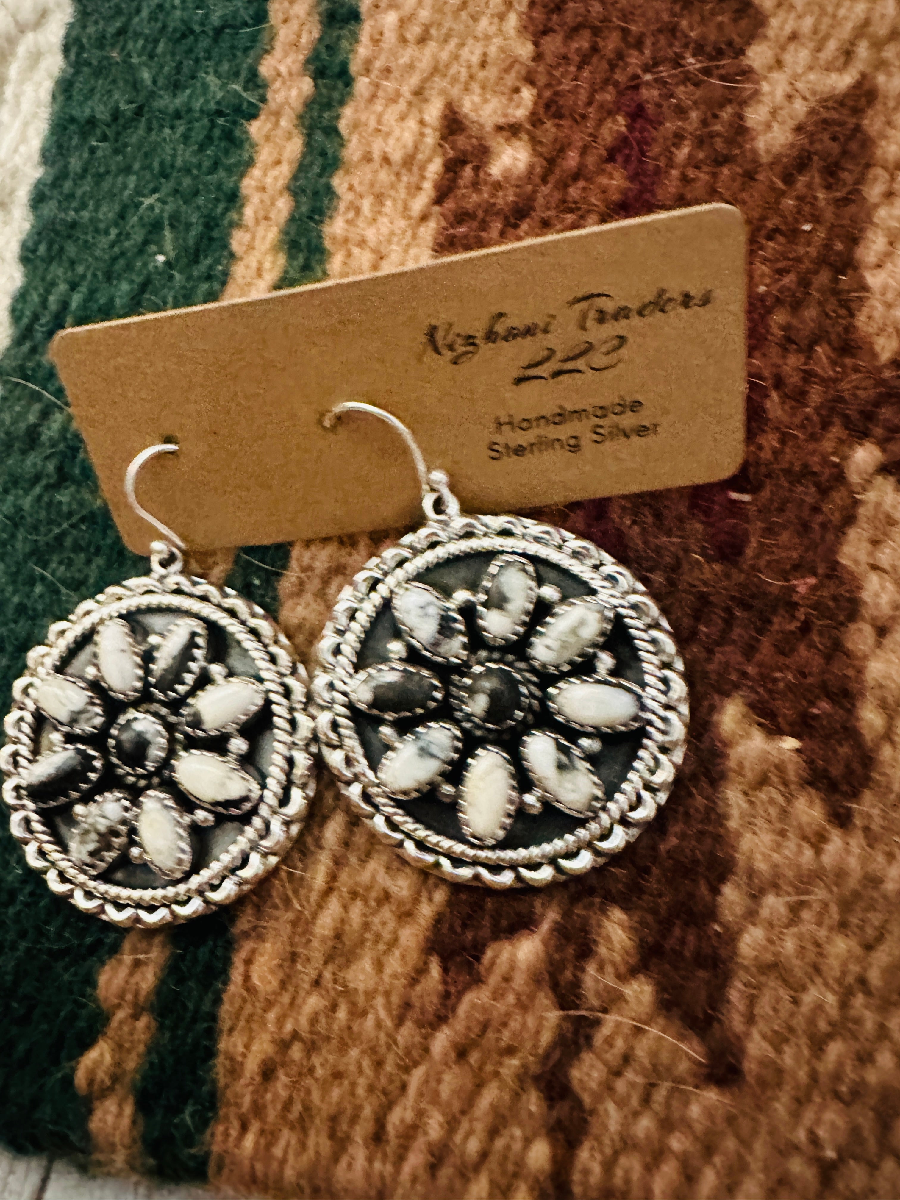 Handmade White Buffalo & Sterling Silver Cluster Dangle Earrings