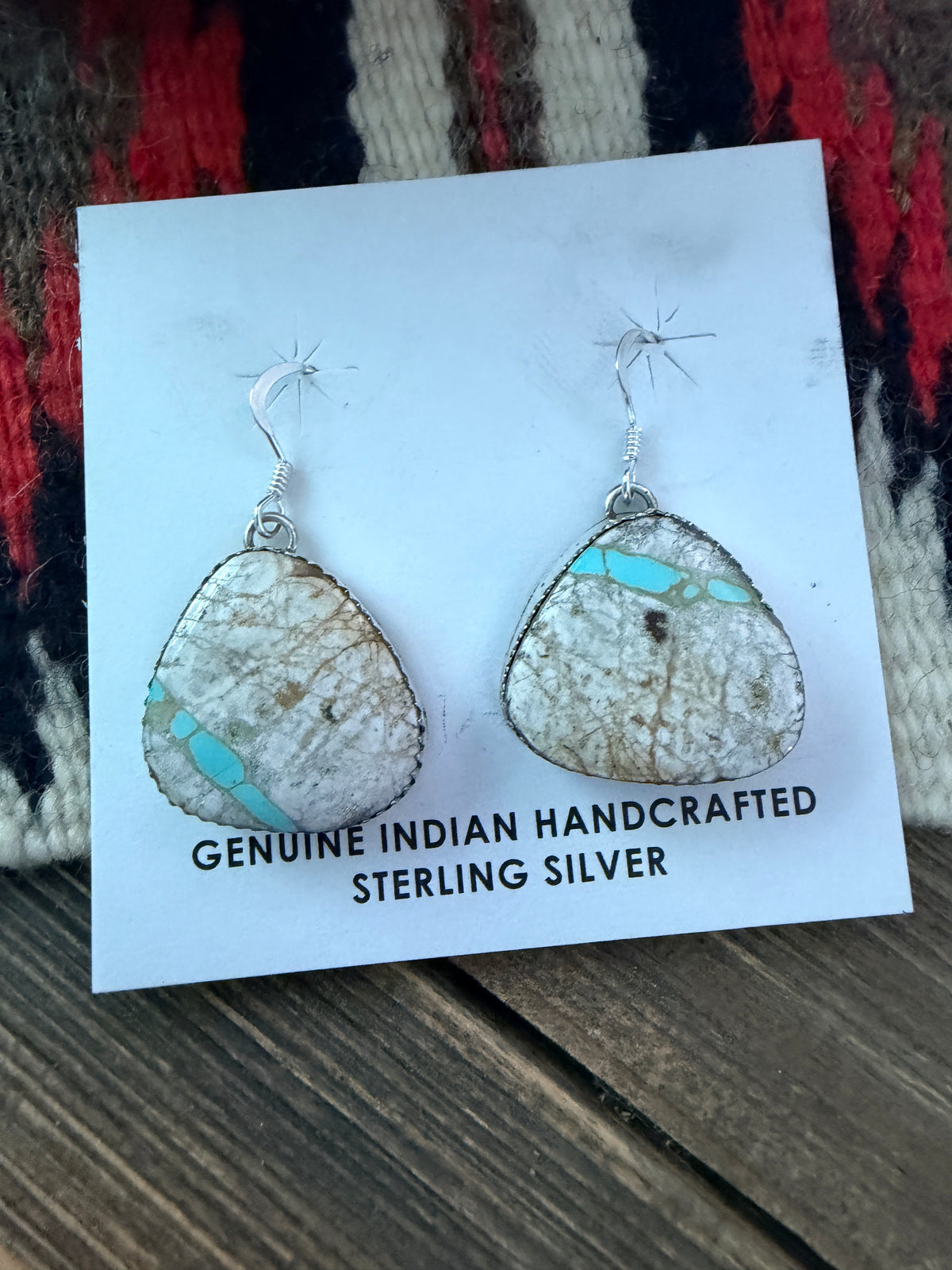 Handcrafted Ribbon Turquoise & Sterling Silver Dangle Earrings by Lorenzo Arviso Jr.