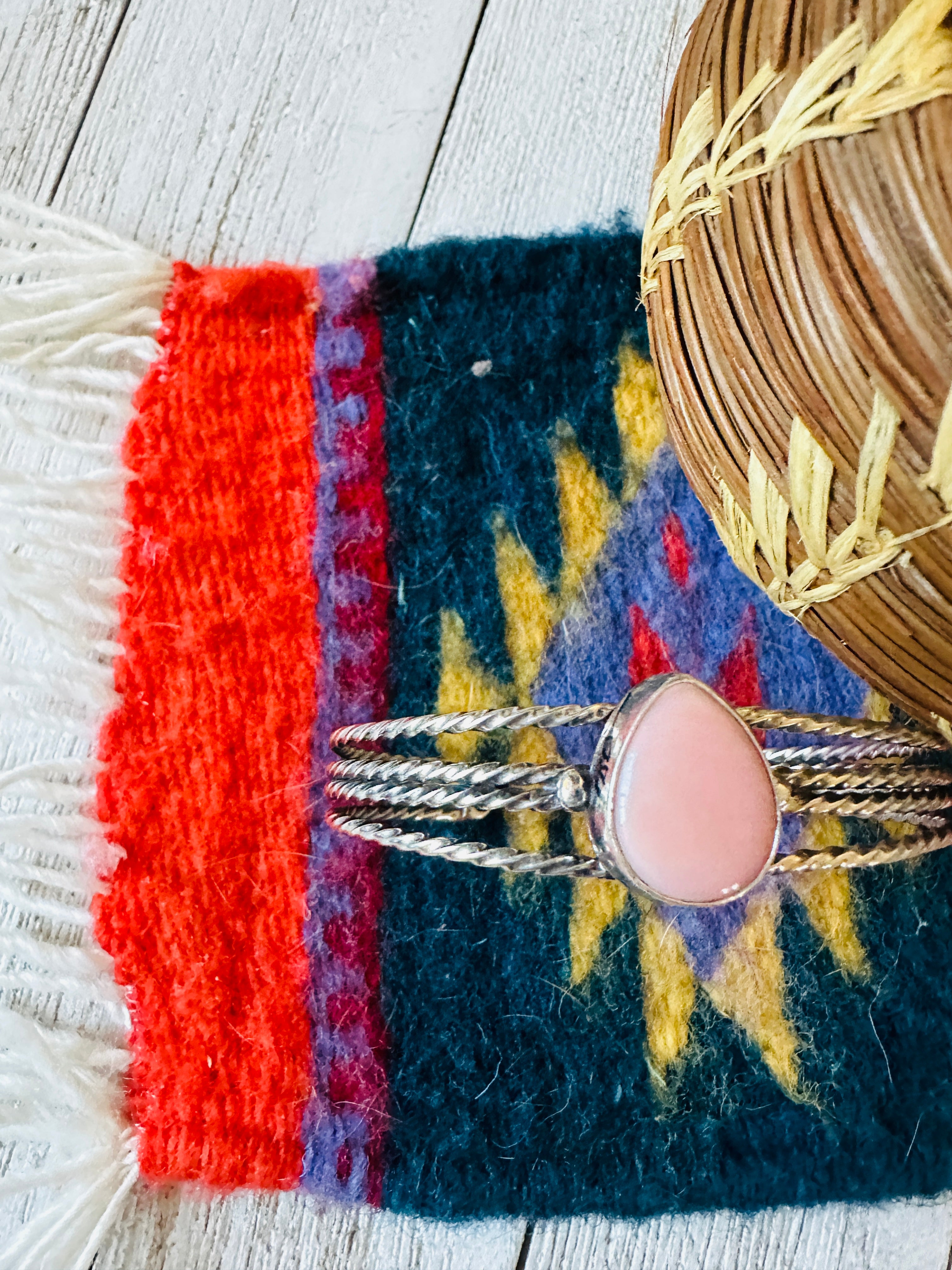 Navajo Queen Pink Conch Shell & Sterling Silver Cuff Bracelet