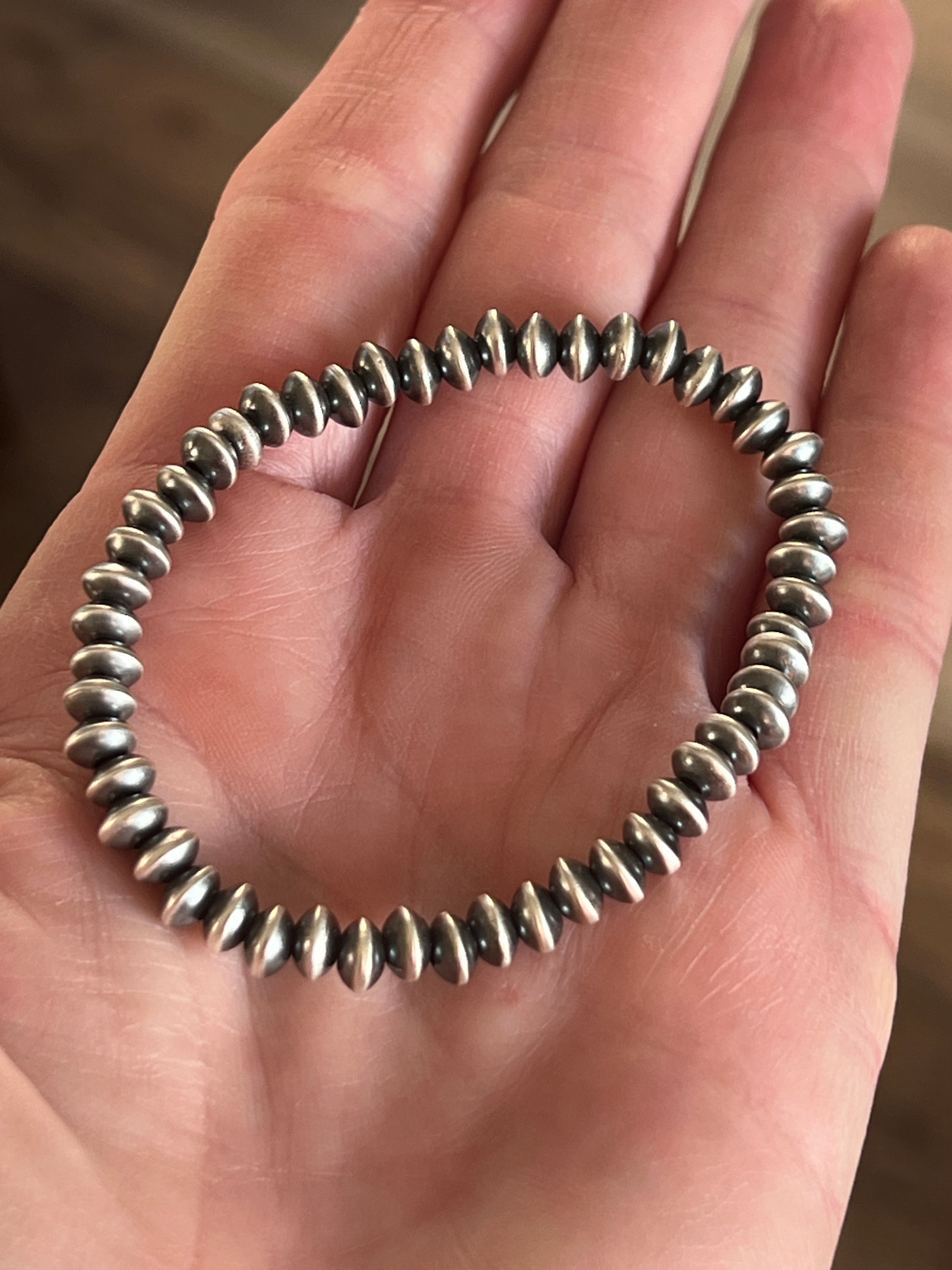 Vinita Cowboy Handmade Sterling Silver 5.5mm Stretch Bracelet