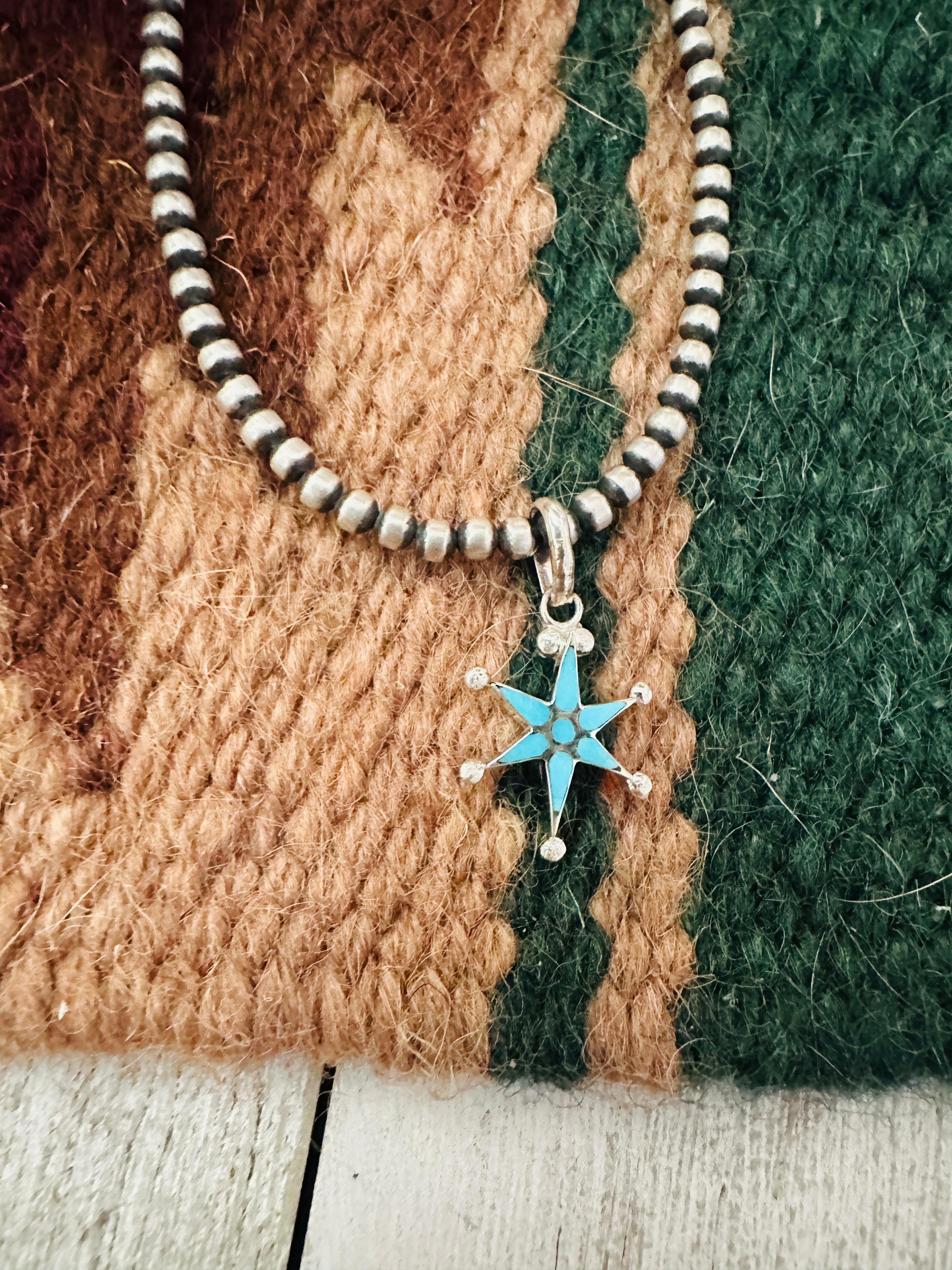 Zuni Sterling Silver & Turquoise Mini Star Pendant Signed