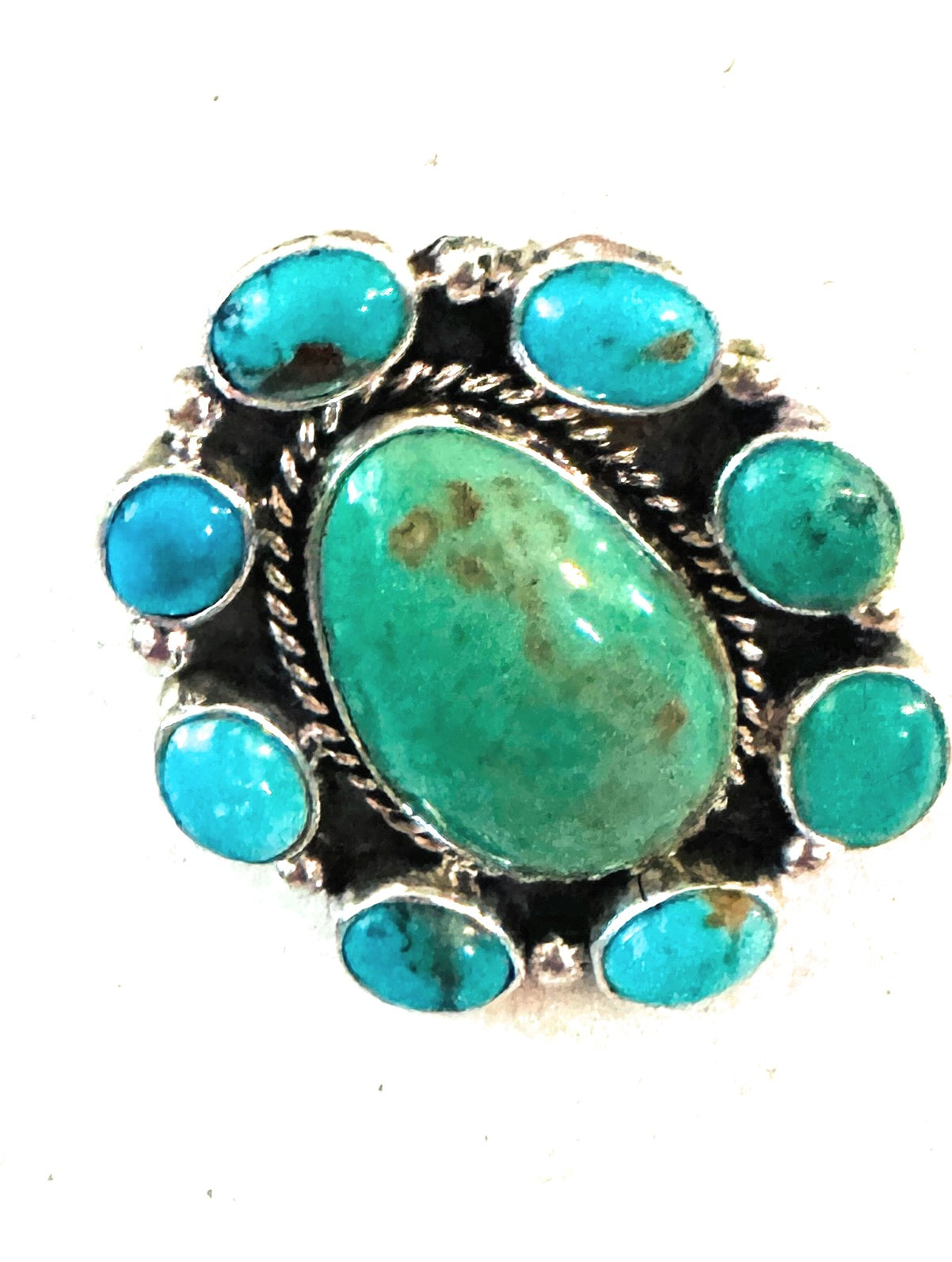 Navajo Sterling Silver & Turquoise Cluster Adjustable Ring