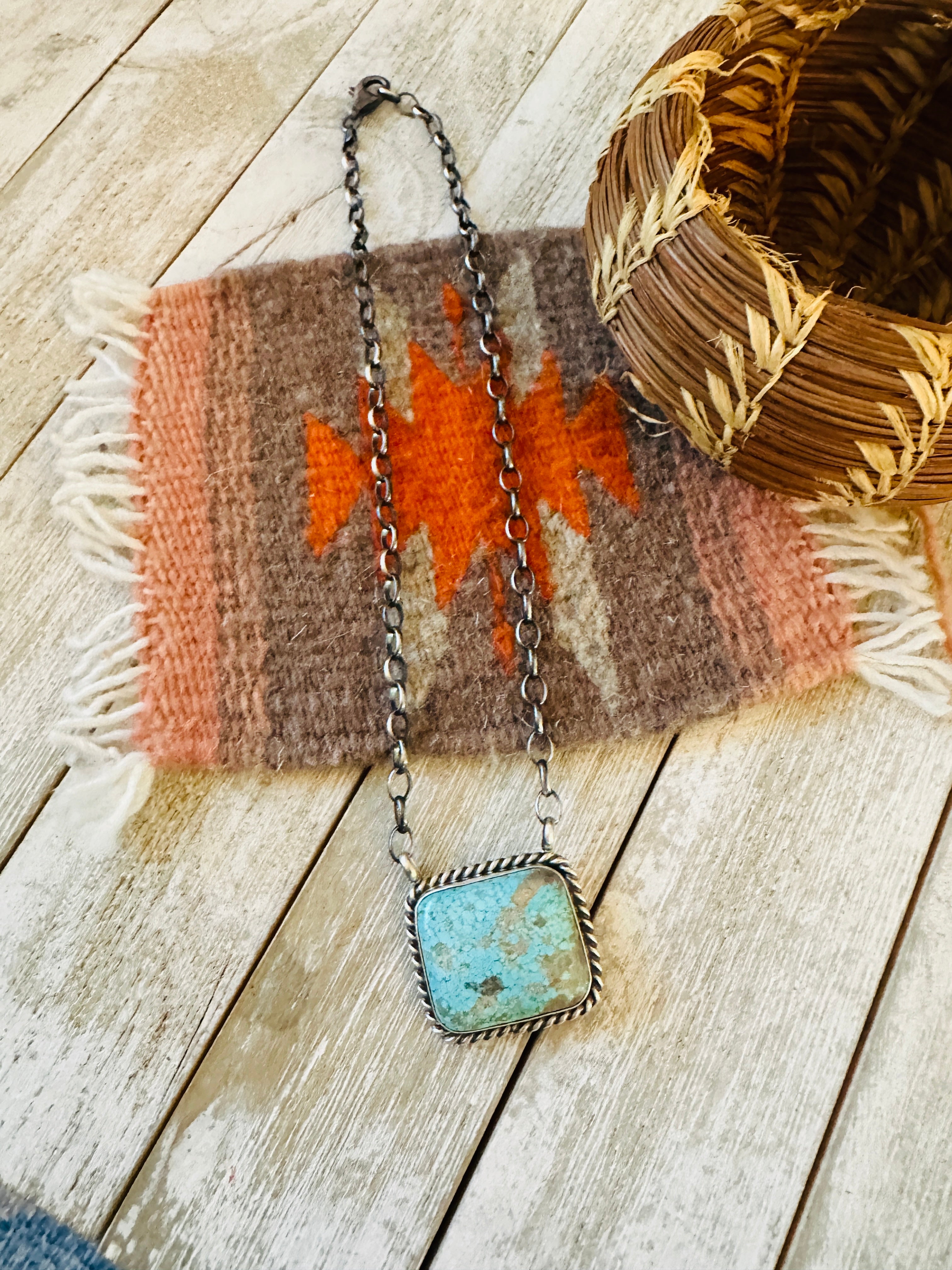 Handcrafted Sterling Silver & Turquoise Square Necklace by Augustine Largo