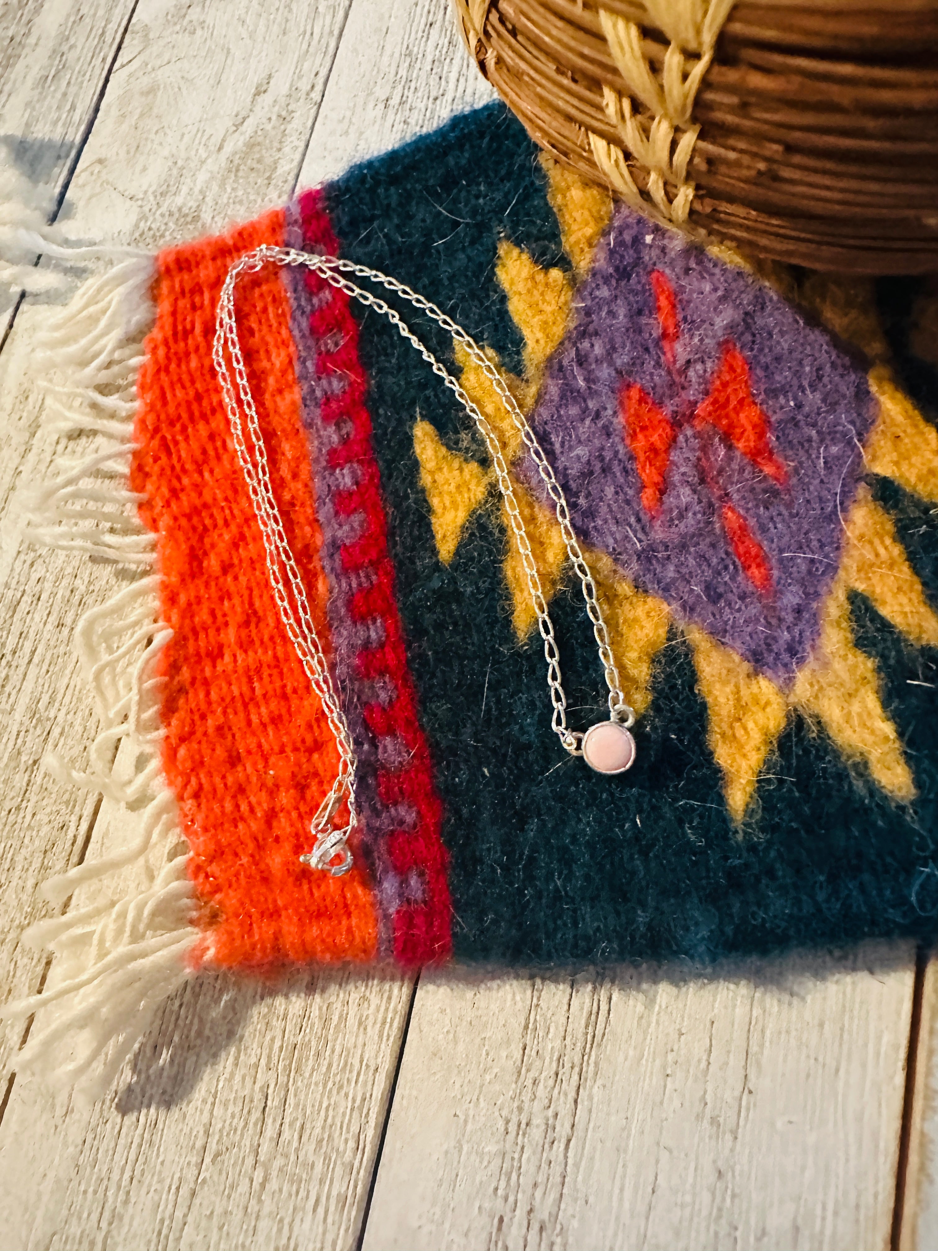 Navajo Queen Pink Conch And Sterling Silver Dot Necklace