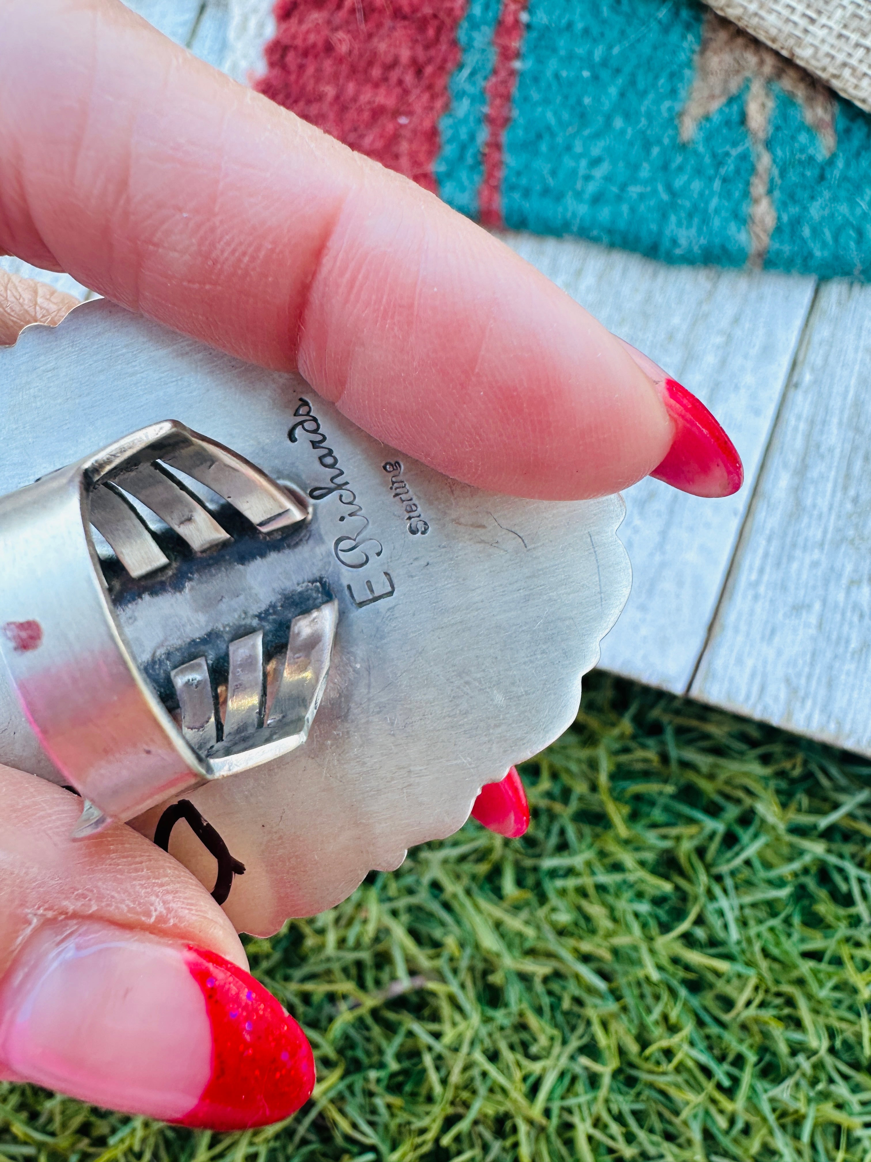 Handcrafted Dry Creek Turquoise & Sterling Silver Ring Size 7 by Eloise Richards