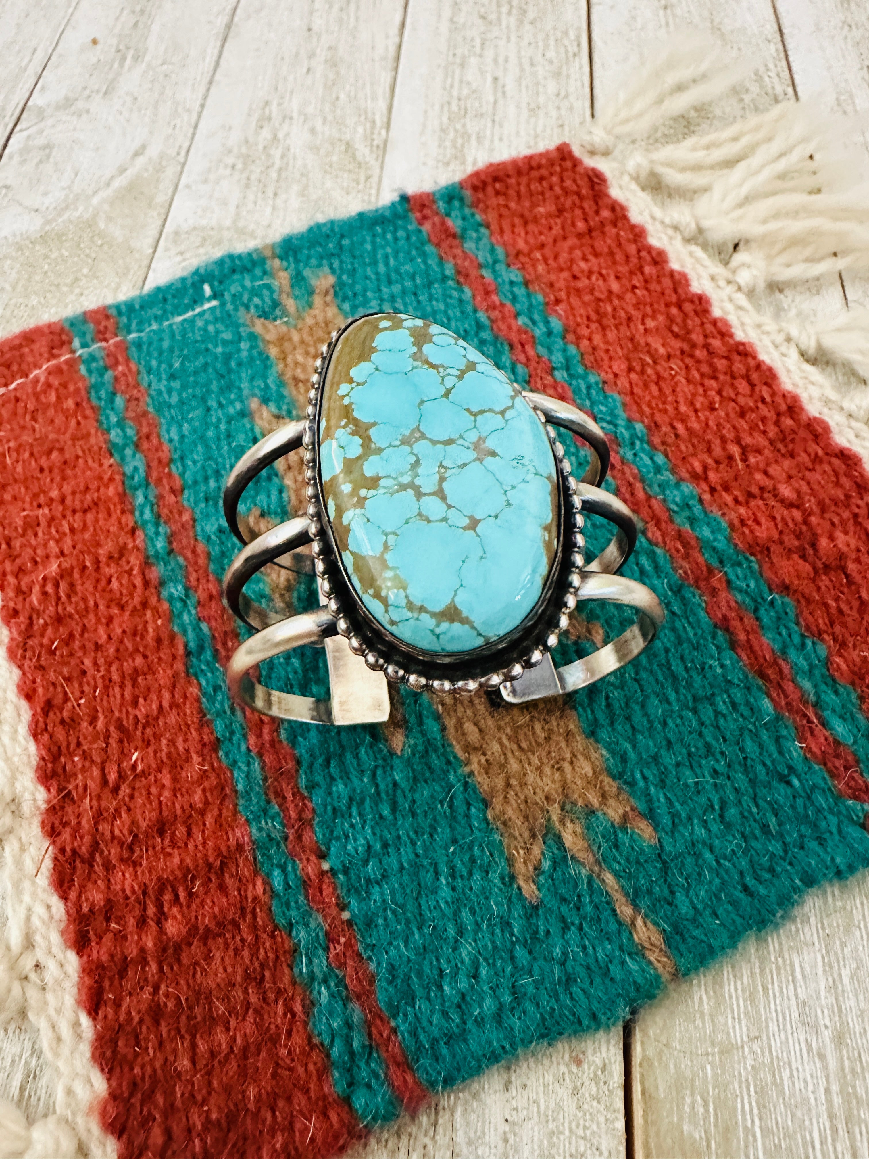 Handcrafted Sterling Silver & Number 8 Turquoise Cuff Bracelet by Chimney Butte