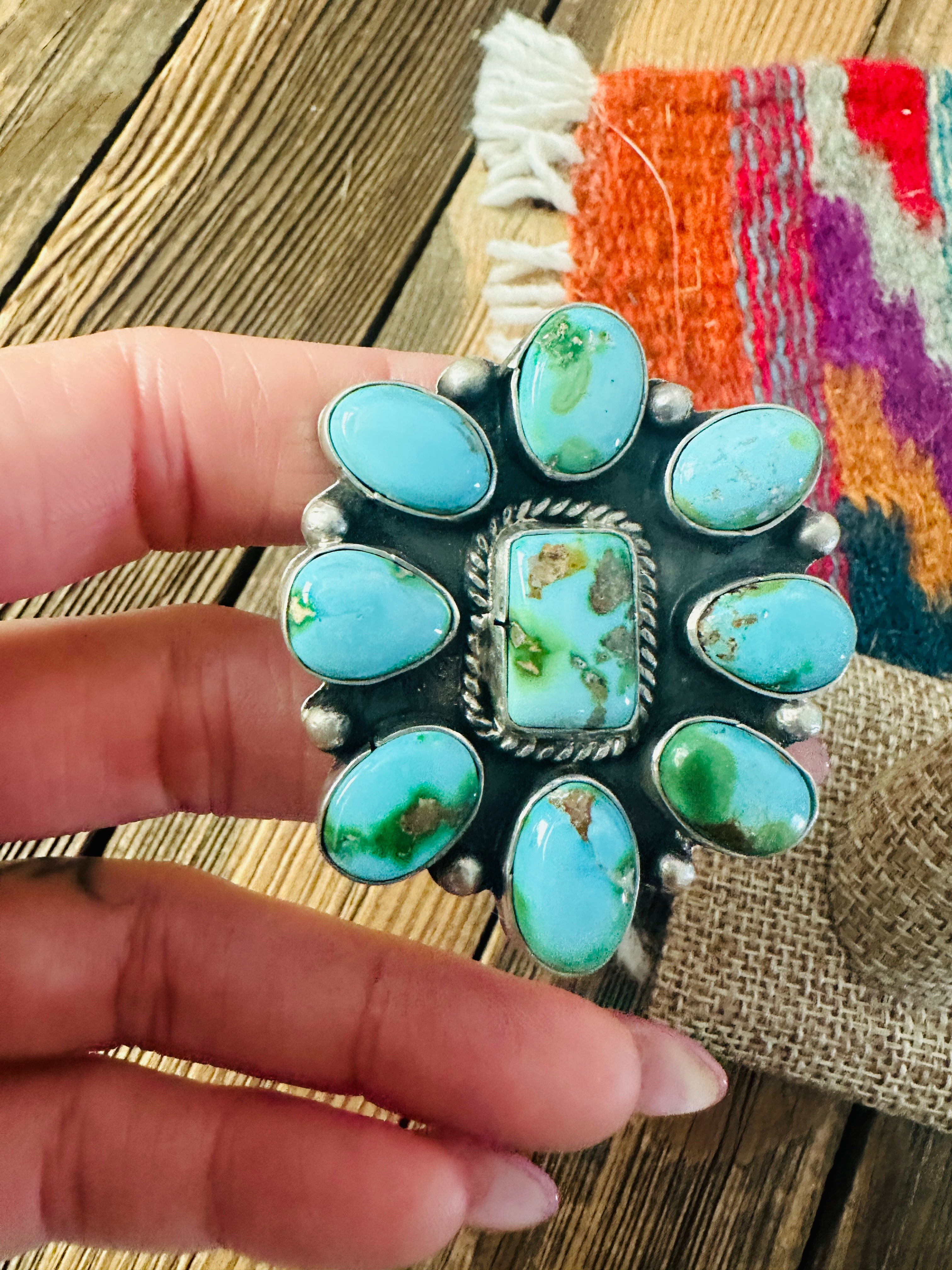 Handcrafted Sonoran Mountain Turquoise & Sterling Silver Adjustable Cluster Ring