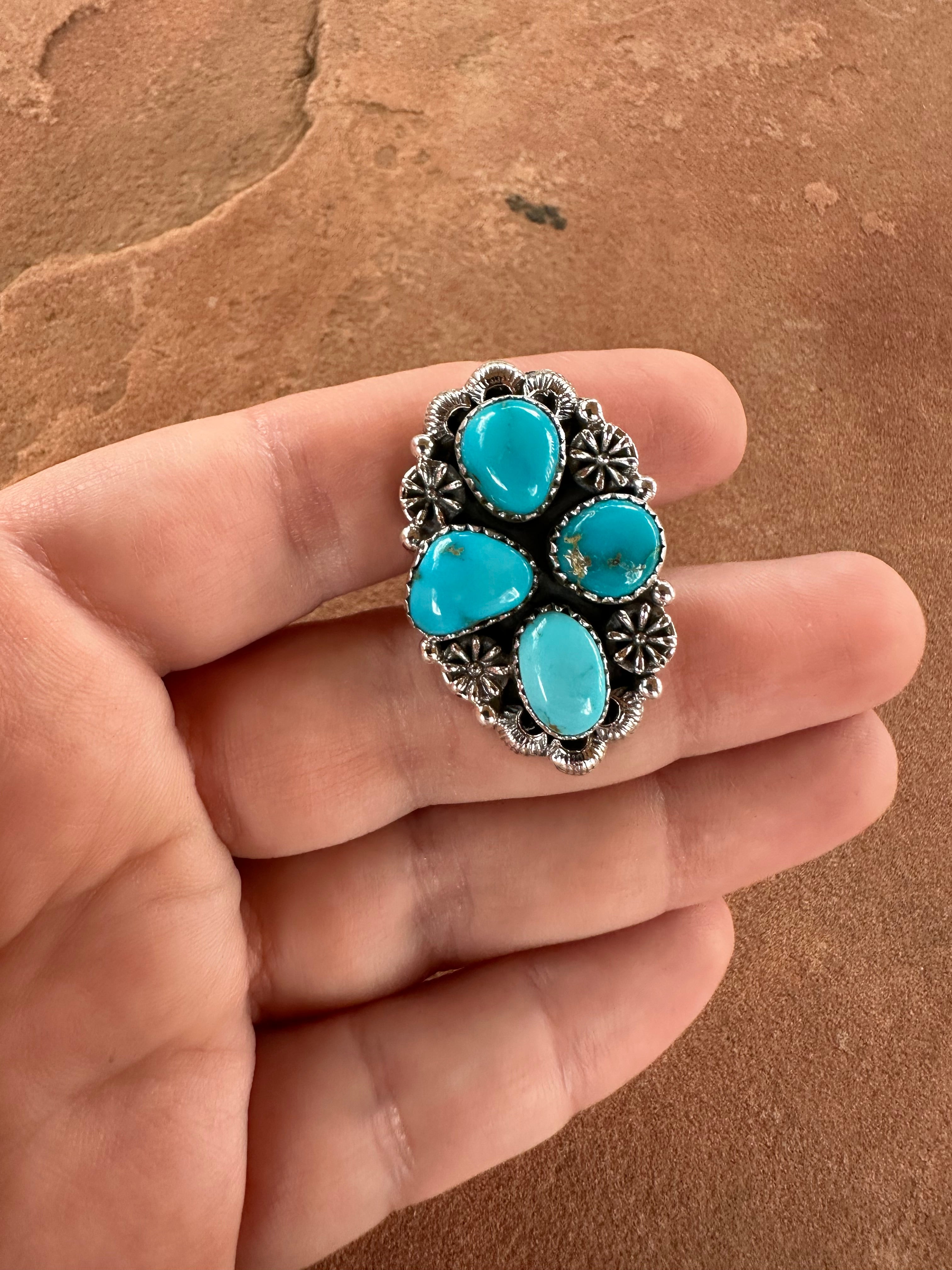 Handmade Turquoise & Sterling Silver Adjustable 4 Stone Ring