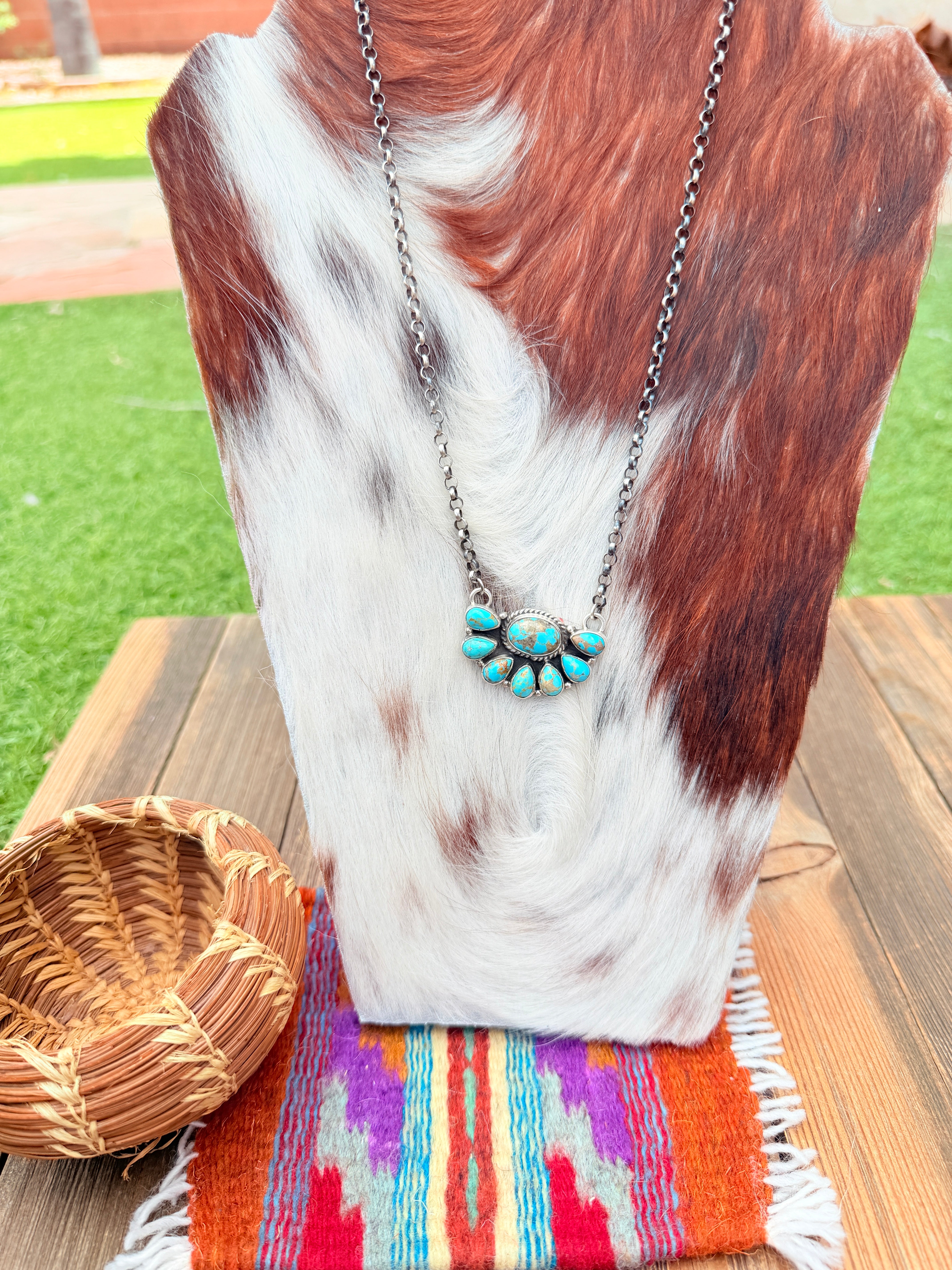 Handcrafted Turquoise & Sterling Silver Cluster Necklace by Marcella James
