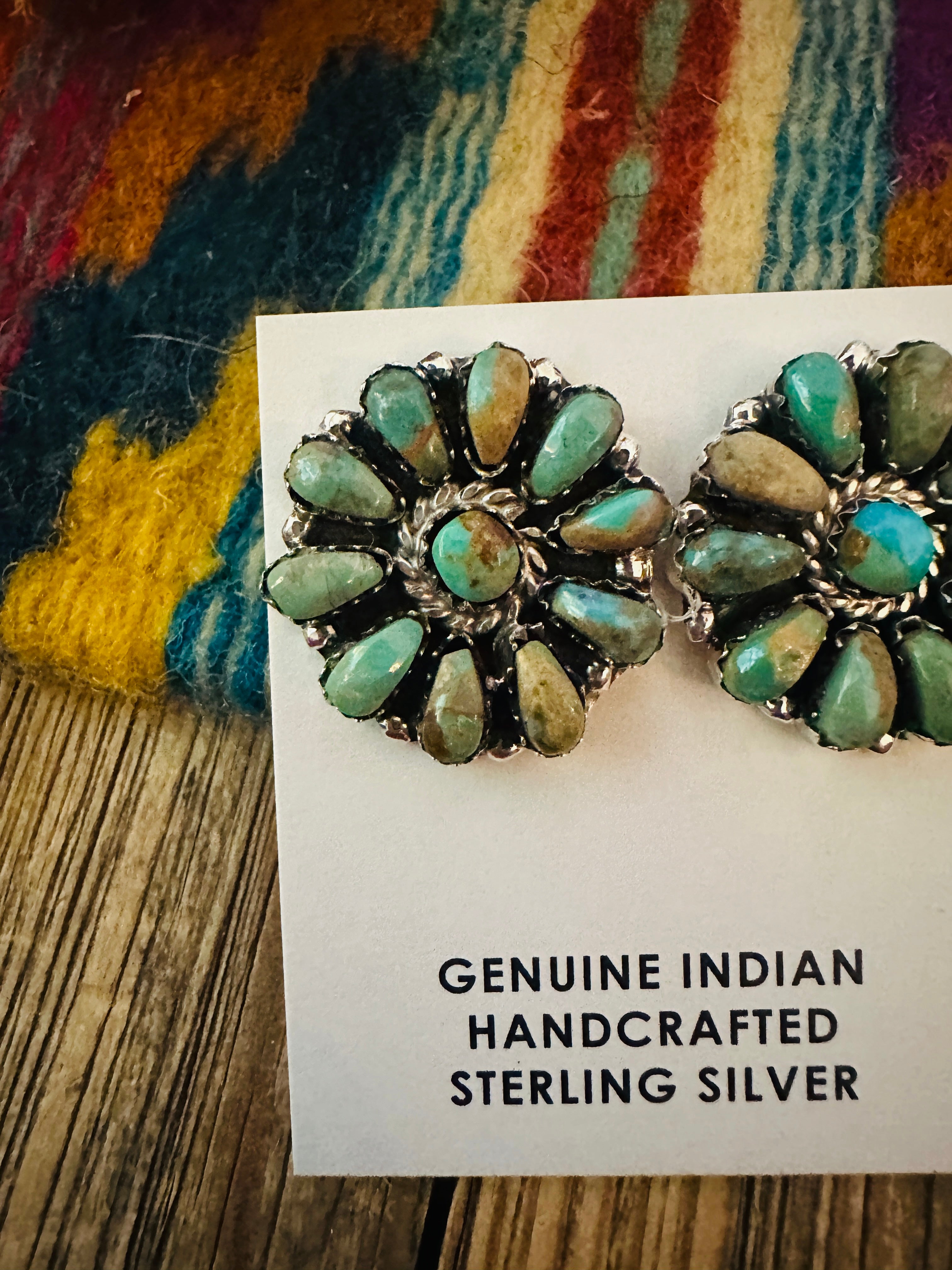 Handcrafted Turquoise & Sterling Silver Cluster Post Earrings