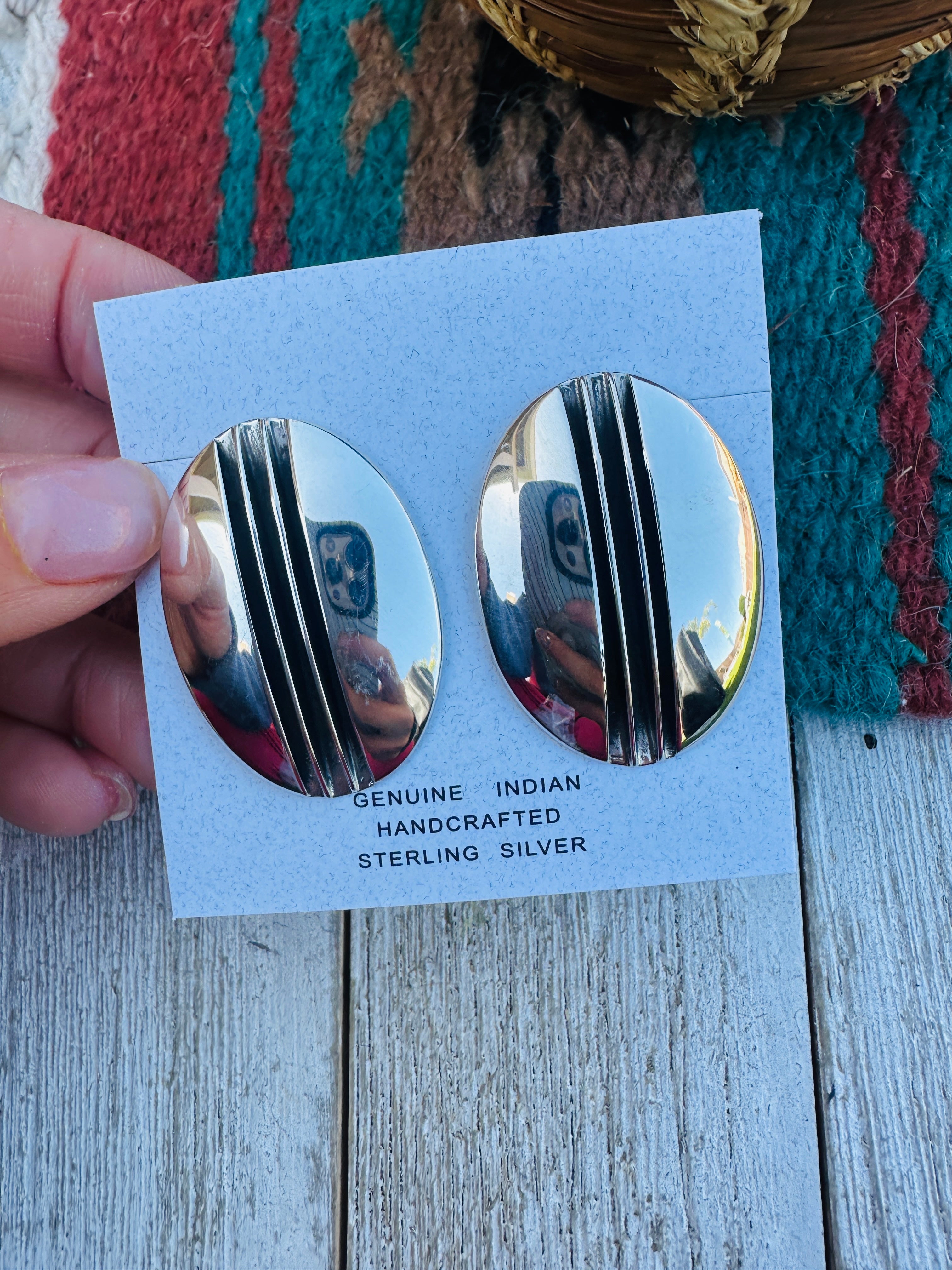 Handcrafted Hand Stamped Sterling Silver Post Earrings