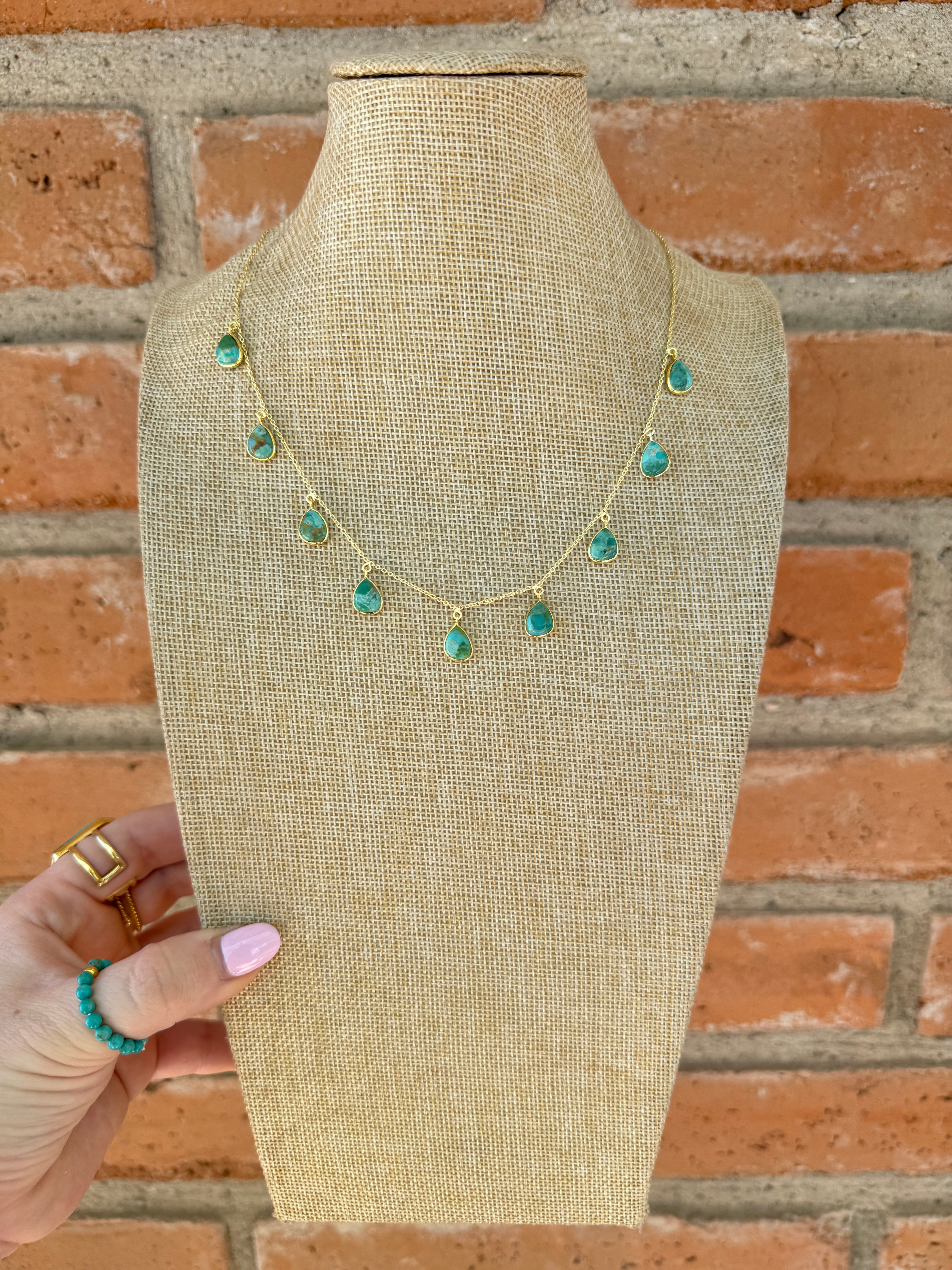 “The Golden Collection” Natural Turquoise 9 Stone Handmade Gold Plated Necklace