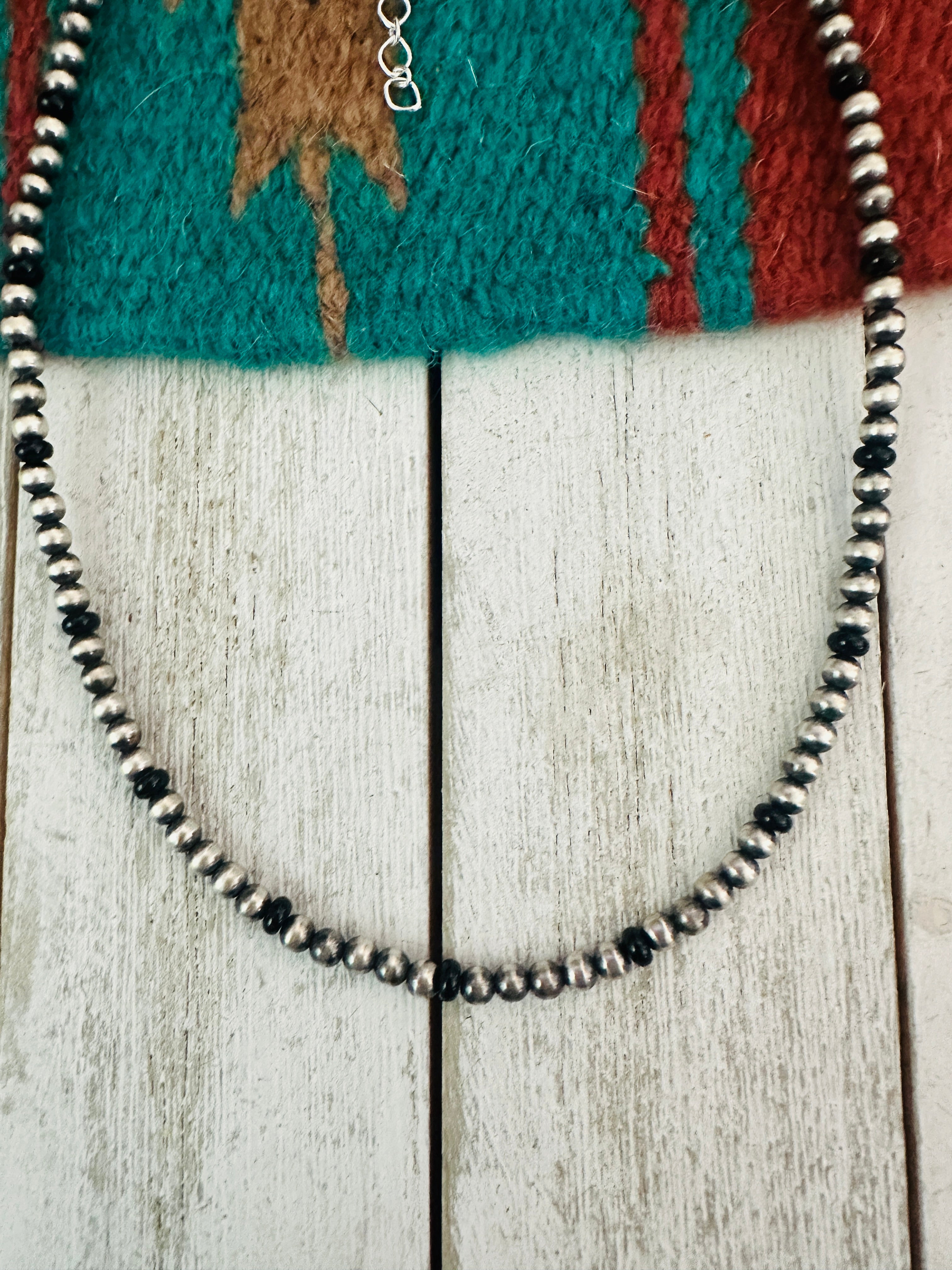 Navajo Sterling Silver Pearl & Onyx Beaded 16” Necklace