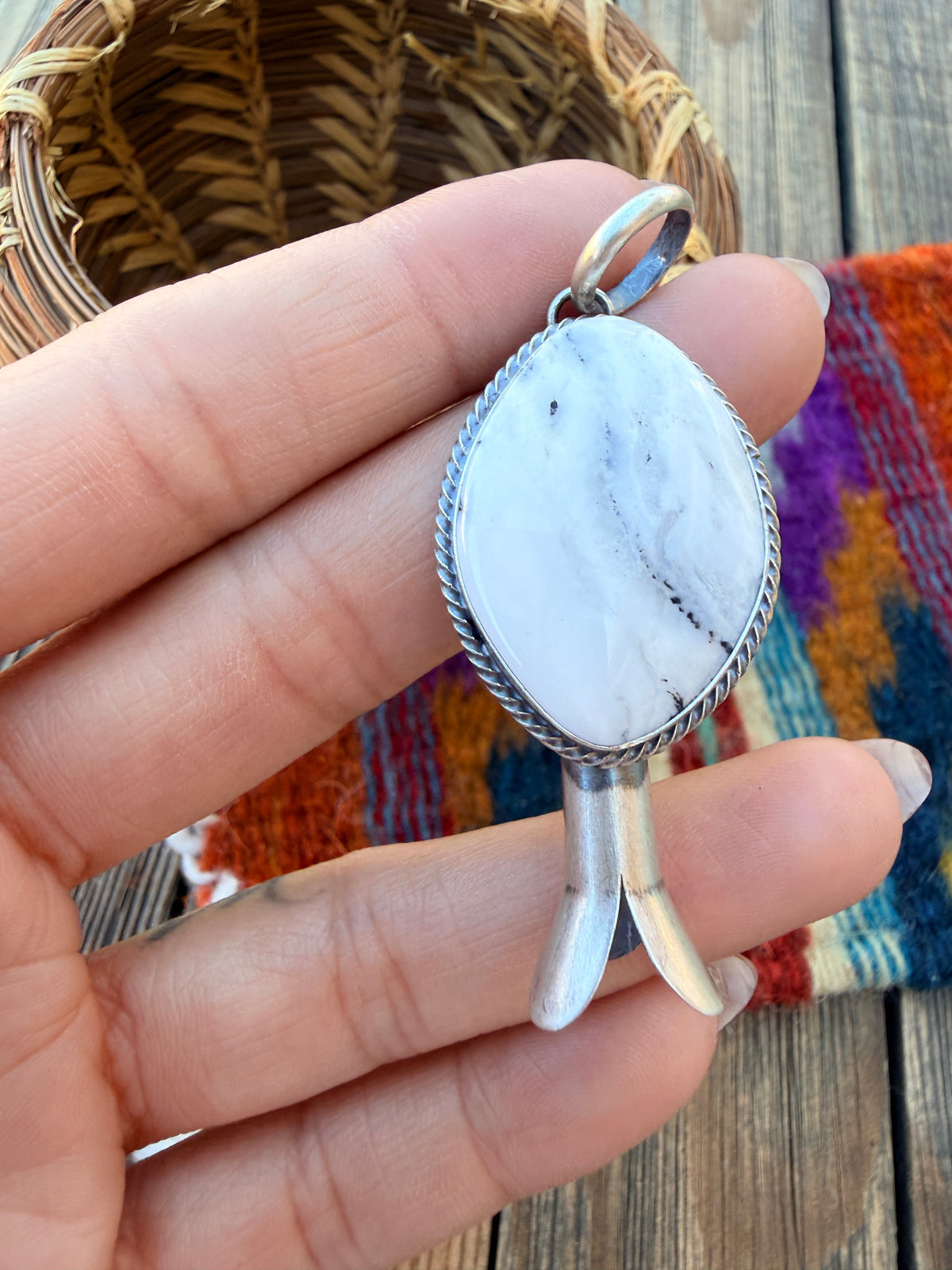 Handcrafted Sterling Silver & White Buffalo Blossom Pendant