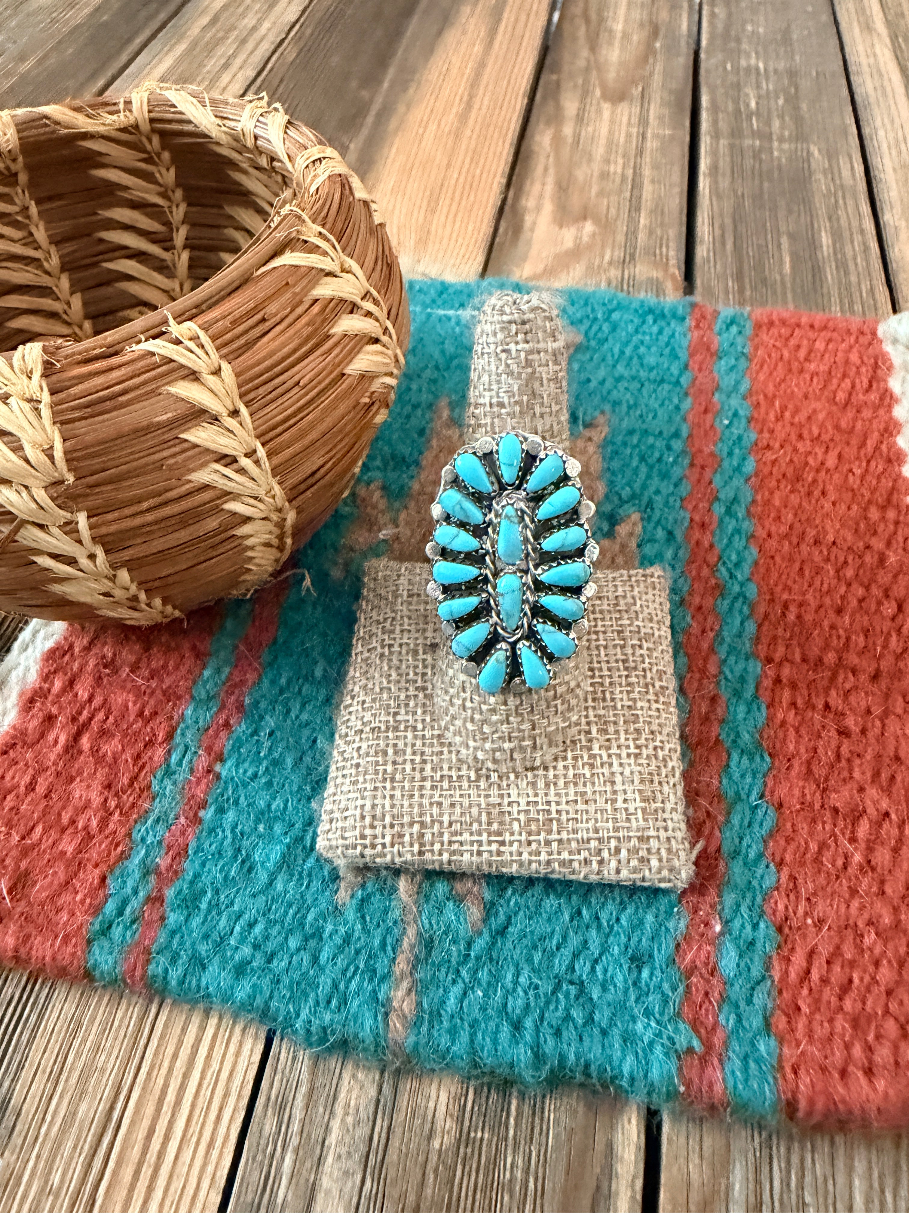 Handcrafted Turquoise & Sterling Silver Cluster Ring