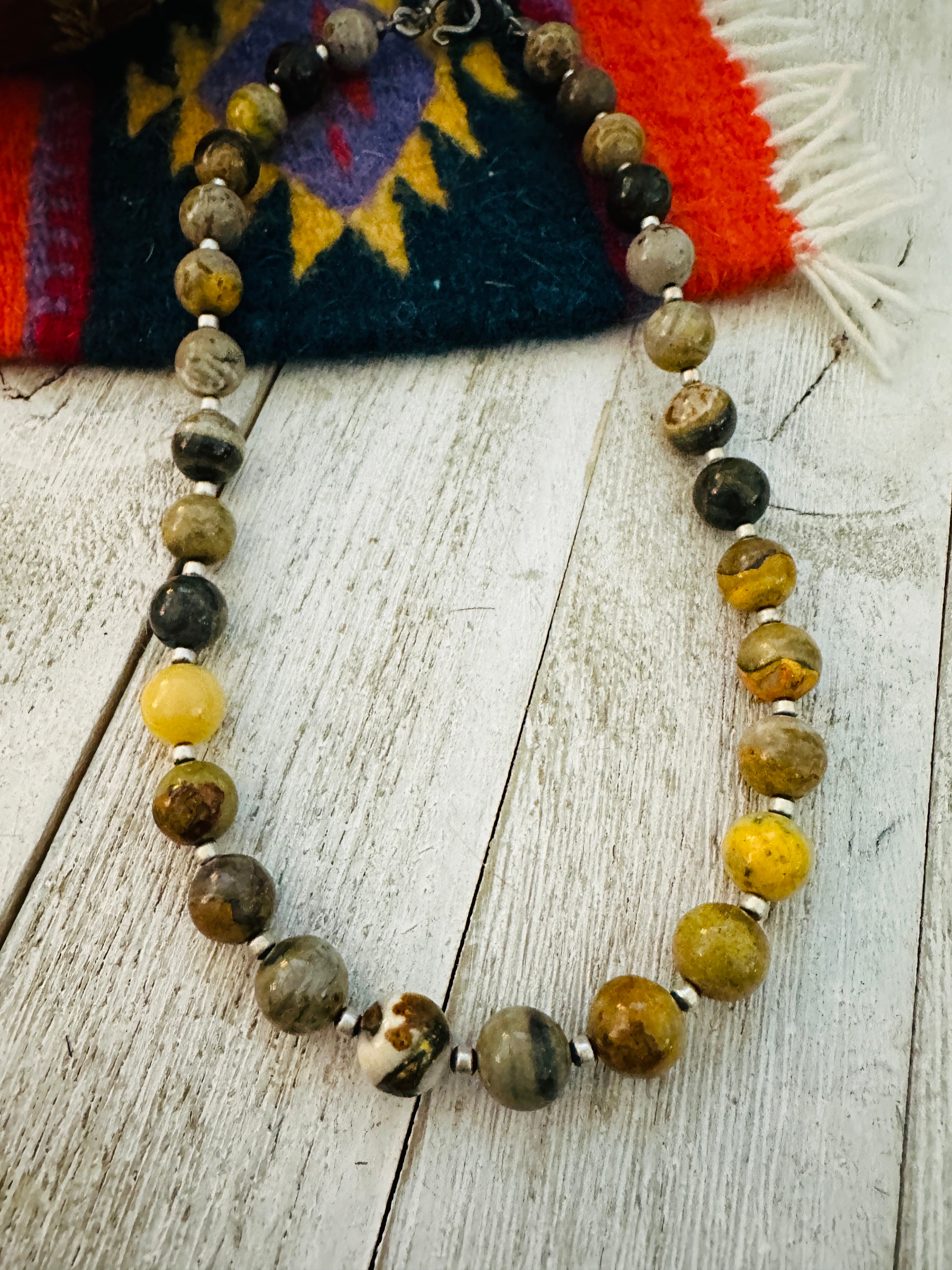 Navajo Sterling Silver Pearl & Bumblebee  Beaded Necklace