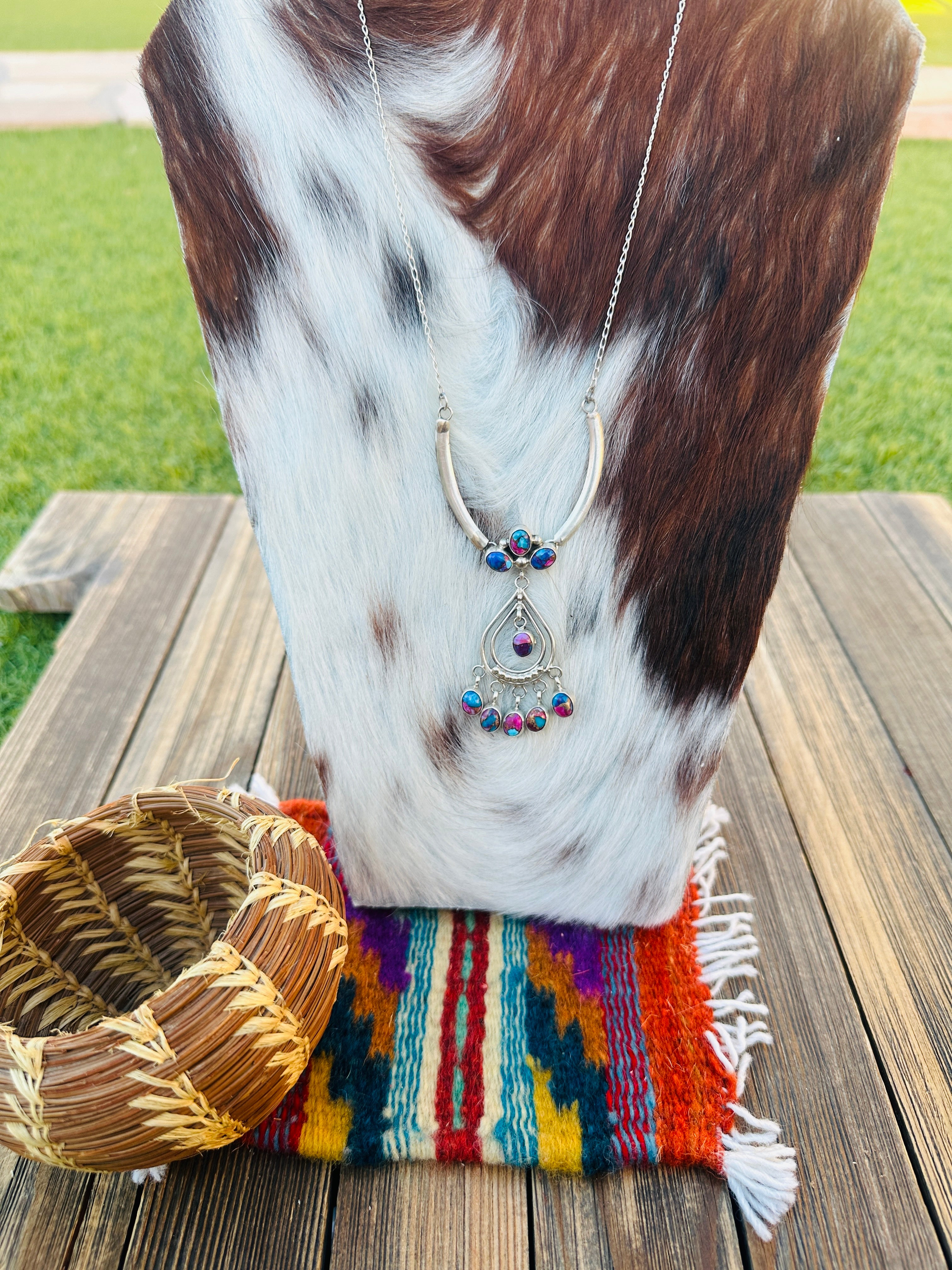 Handcrafted Pink Dream Mojave & Sterling Silver Chandelier Necklace by Pearlene Spencer