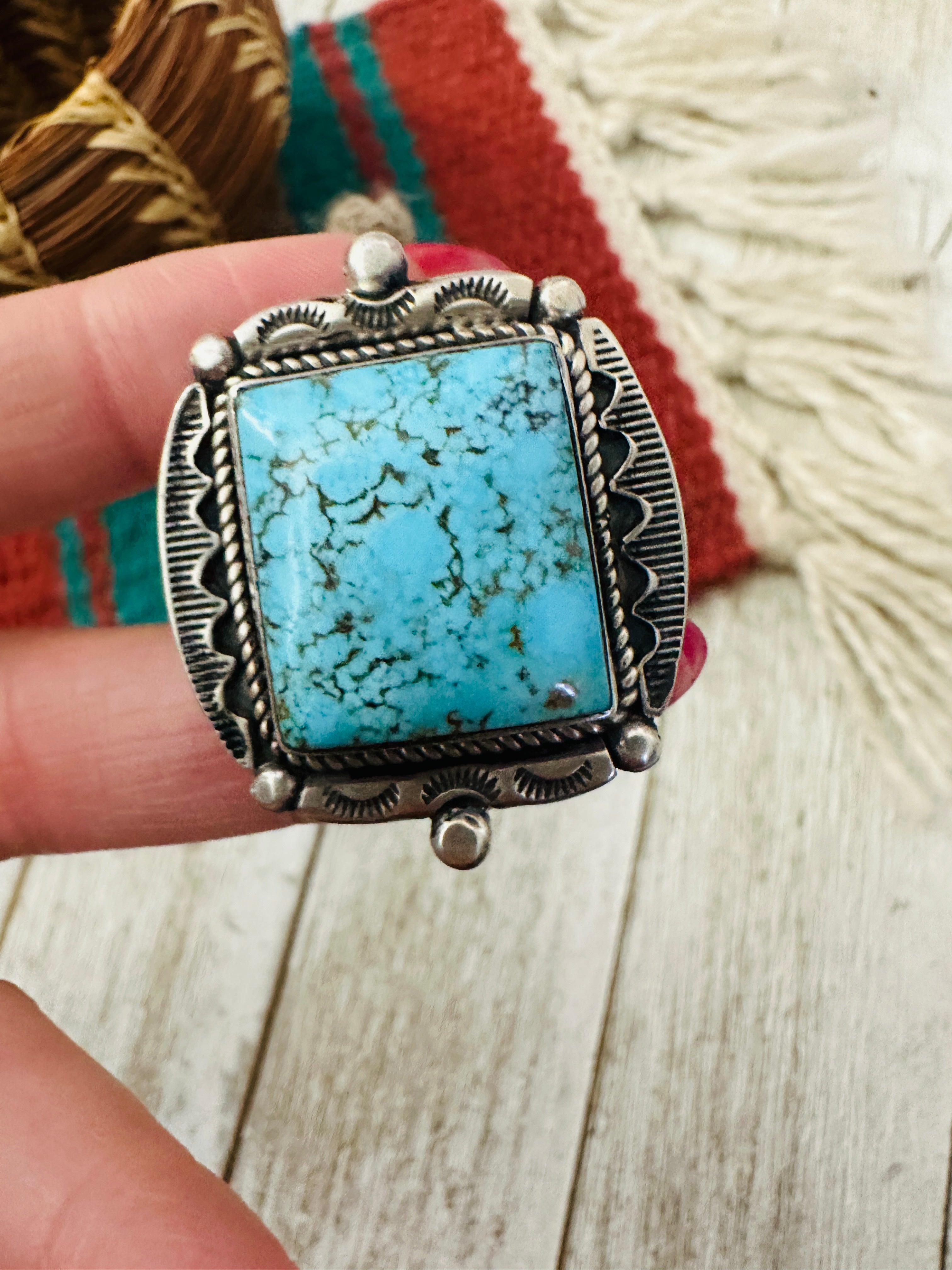 Handcrafted Kingman Turquoise & Sterling Silver Adjustable Ring