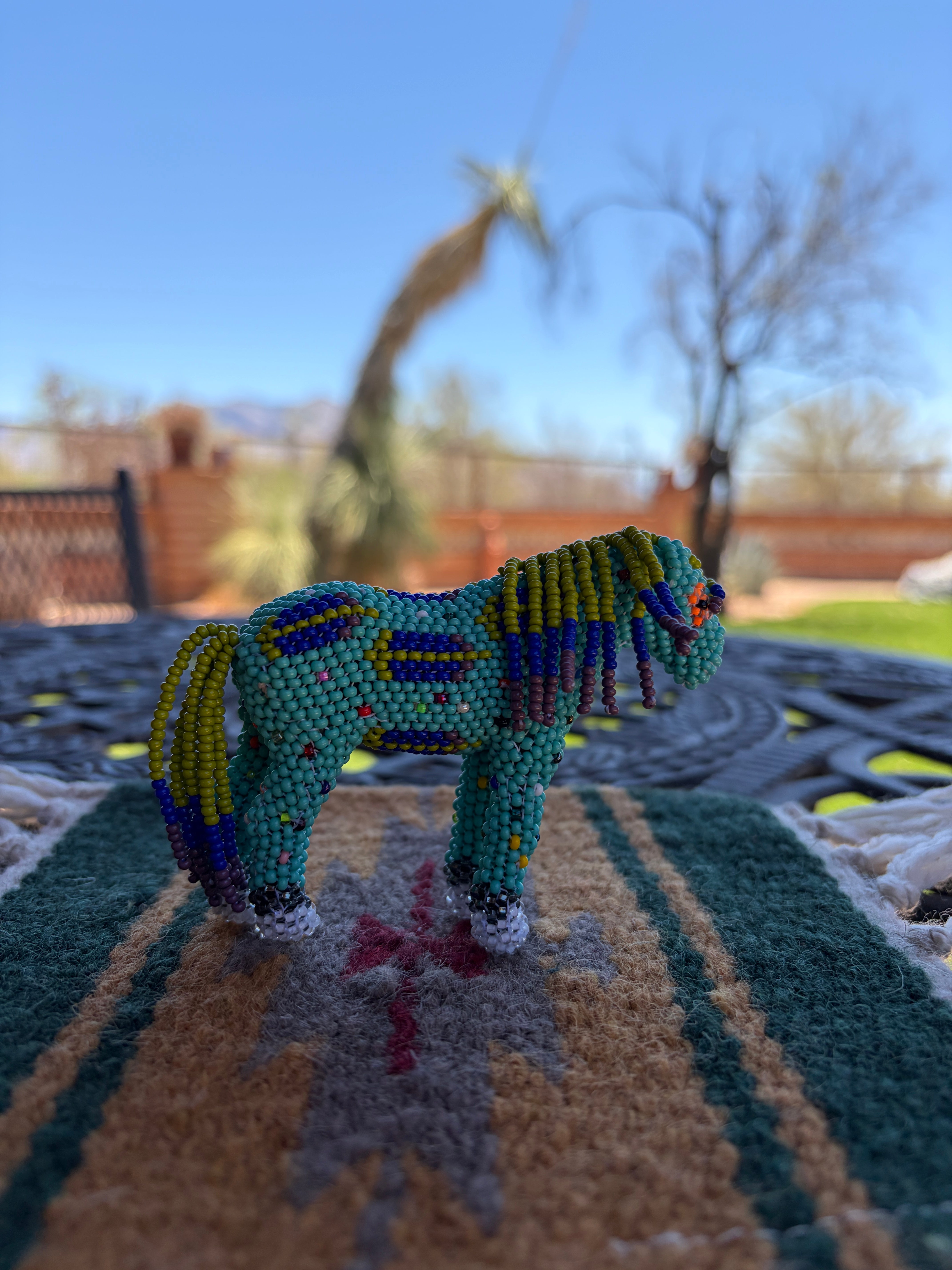 Handmade Peyote Stitched Horse Figurine- Turquoise 12