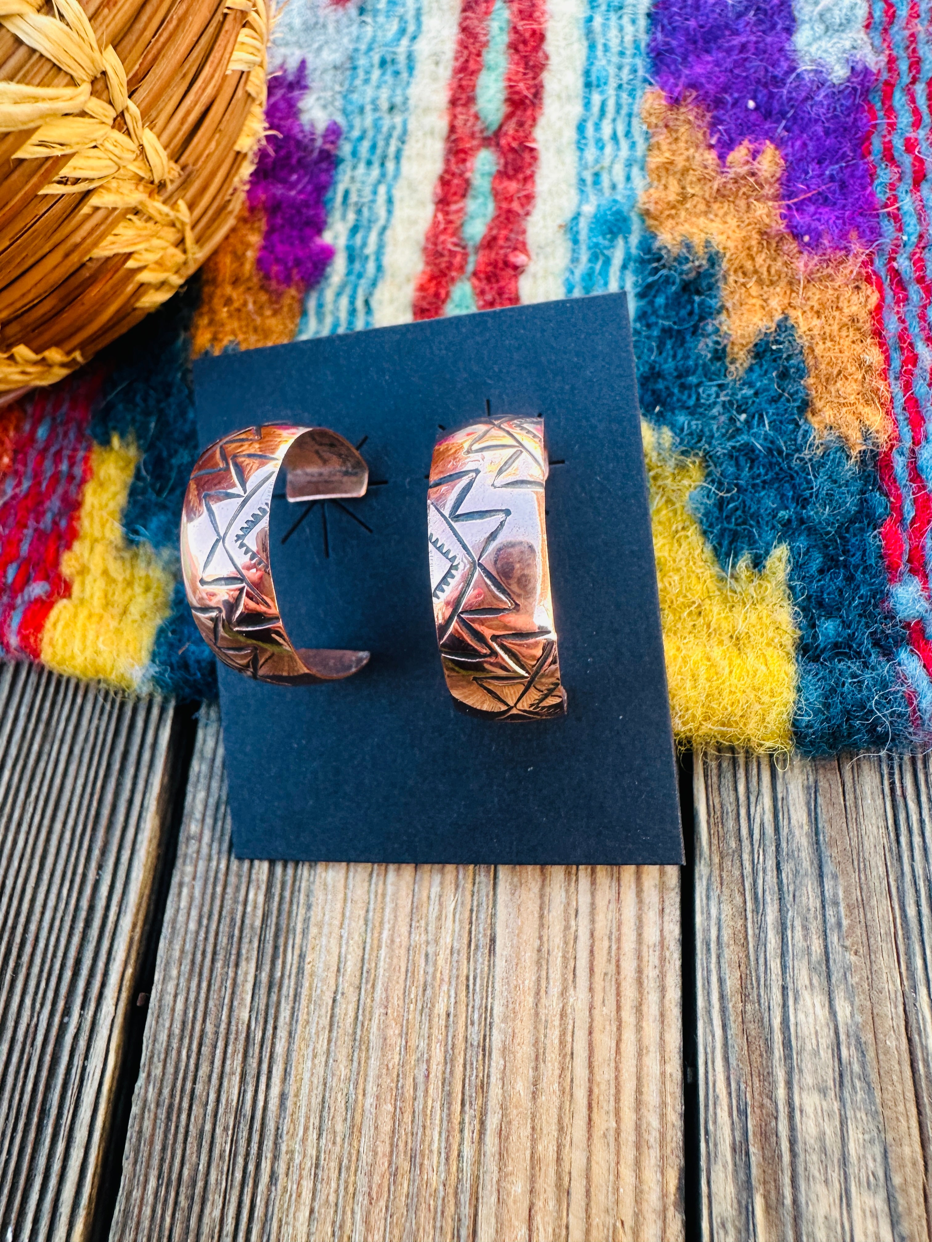 Hand Stamped Copper Hoop Earrings