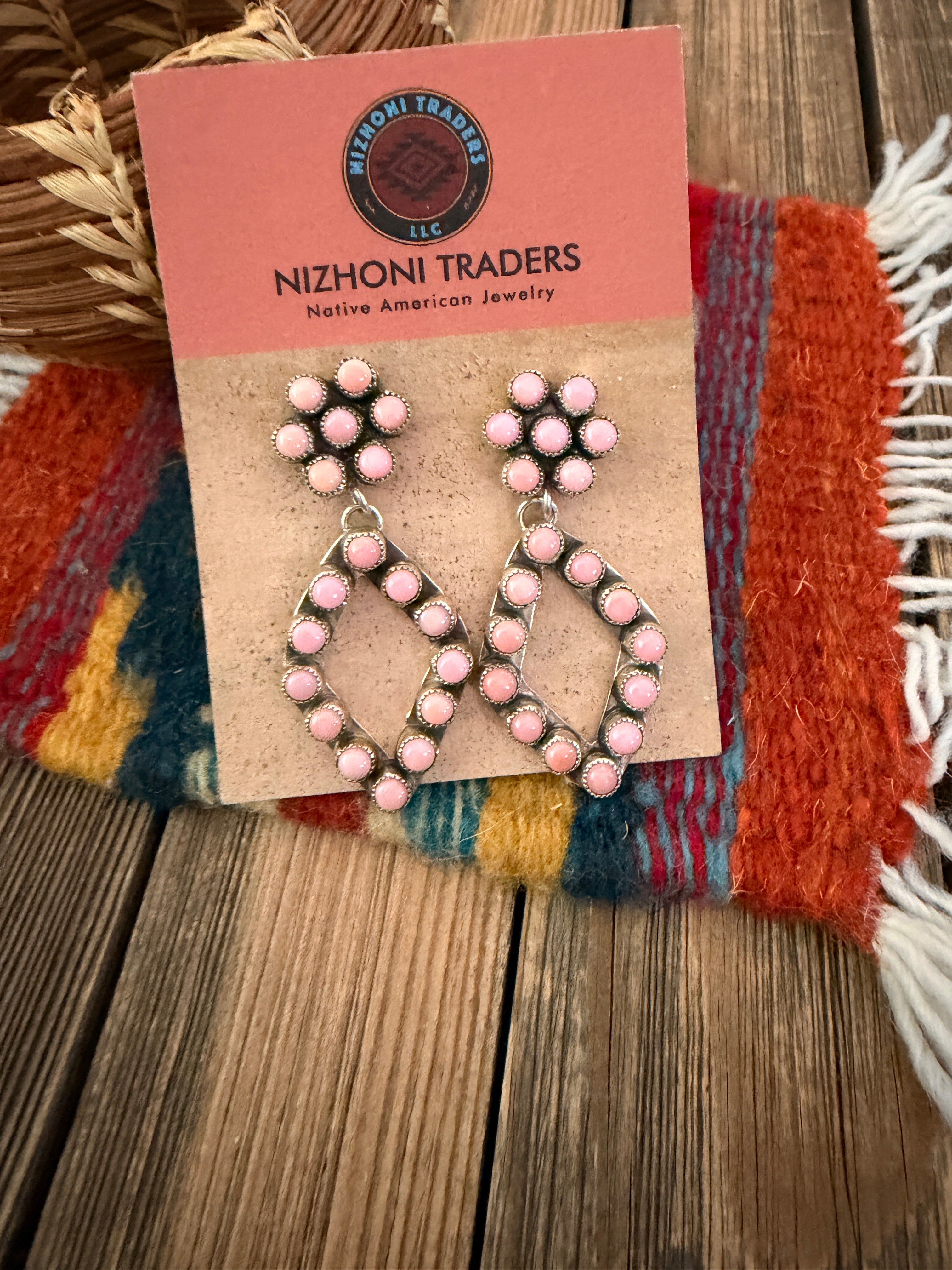 Handcrafted Queen Pink Conch & Sterling Silver Cluster Dangle Earrings
