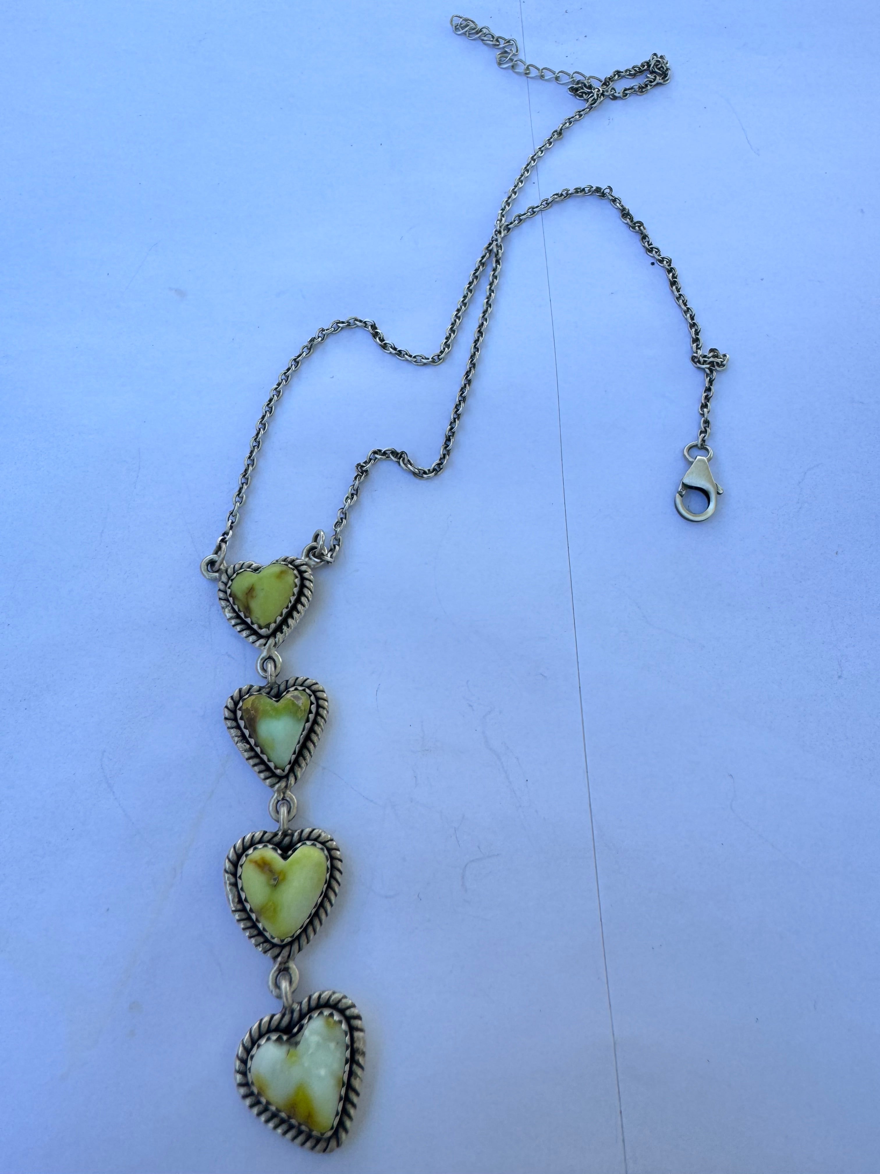 Beautiful Handmade Sterling Silver & Palomino Turquoise Drop Heart Necklace