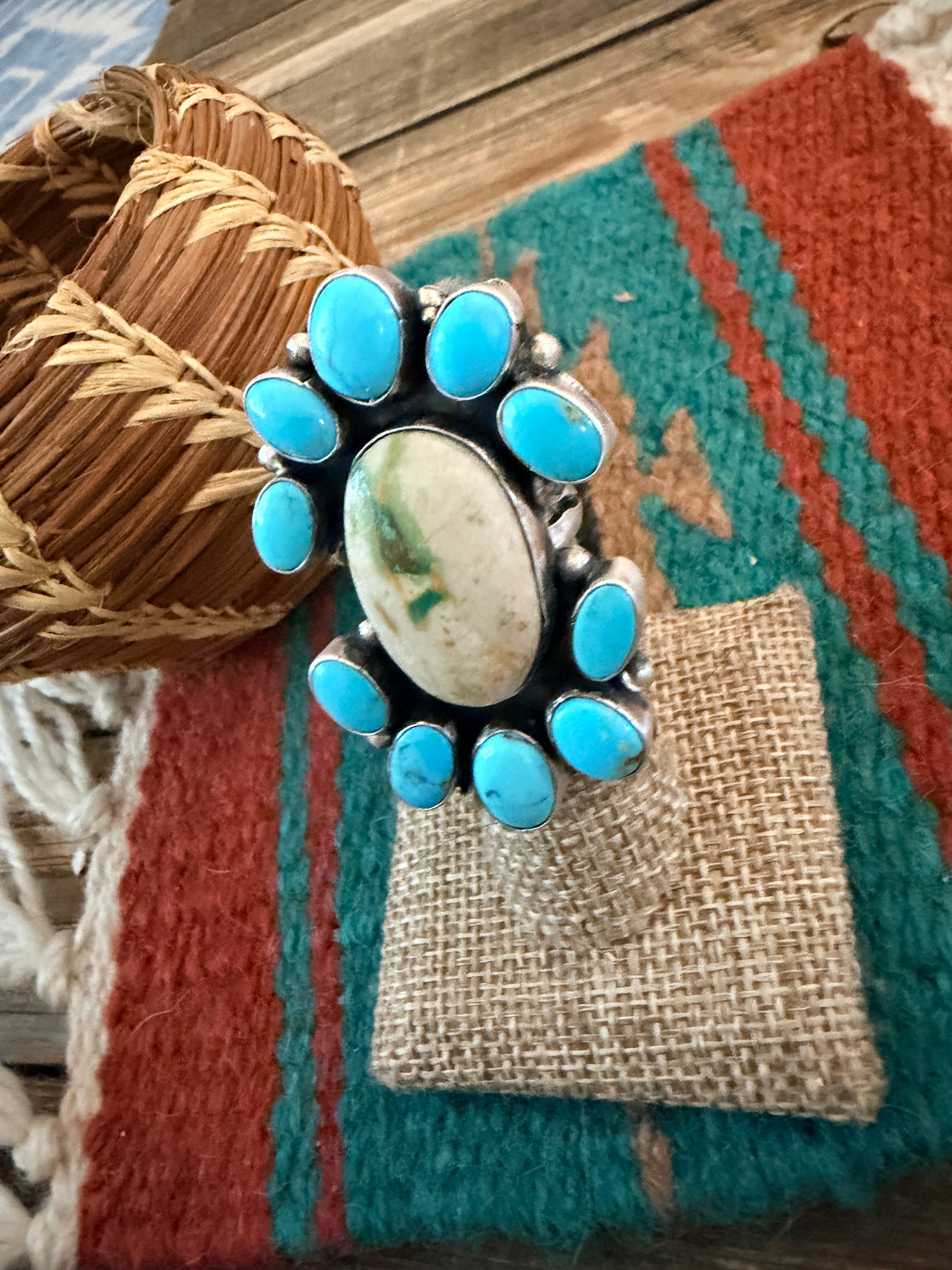 Handcrafted Multi Turquoise & Sterling Silver Ring Size 5.75 by Ella Peter