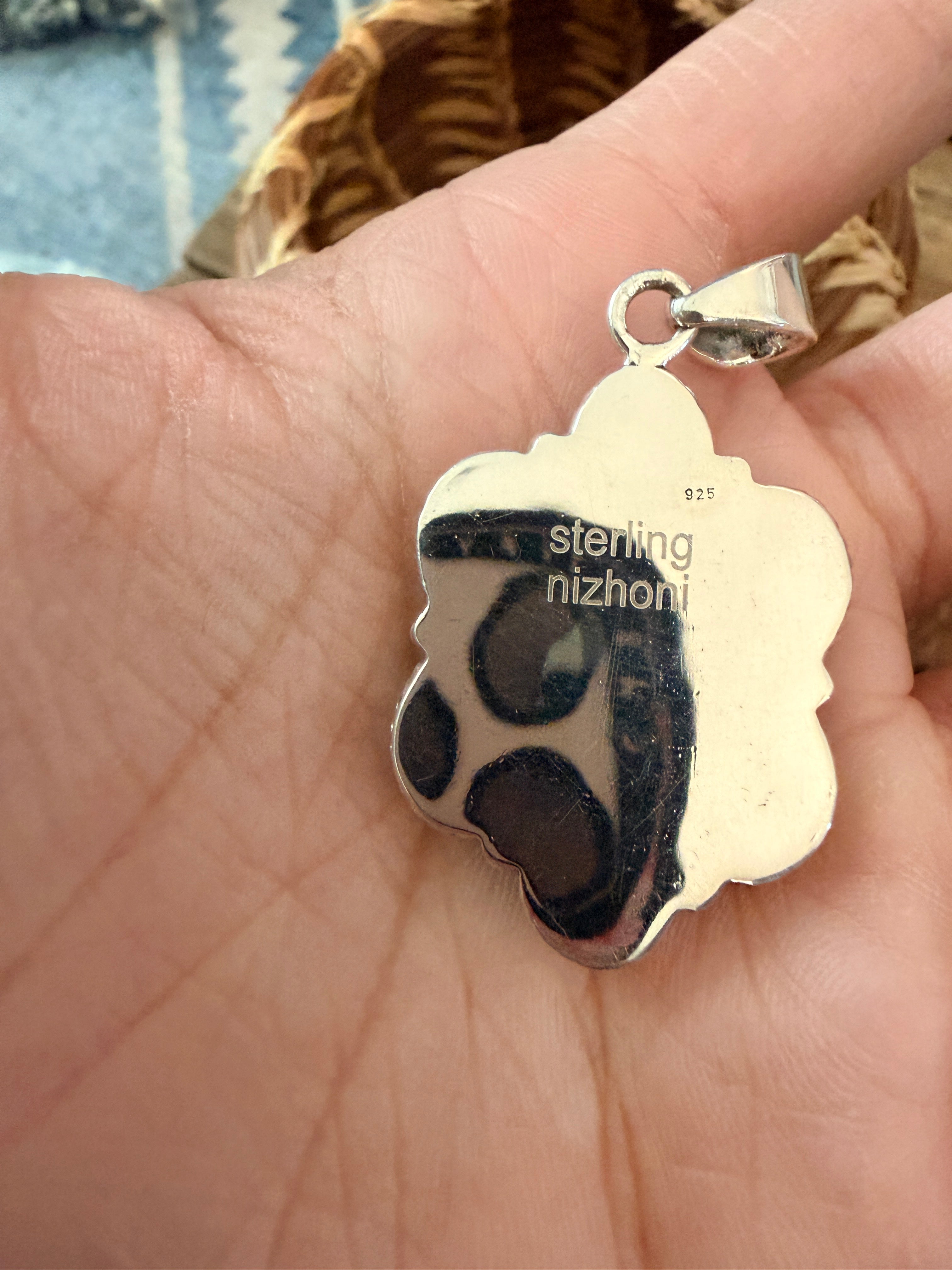Handmade Sterling Silver & Opal Cluster Pendant Signed Nizhoni