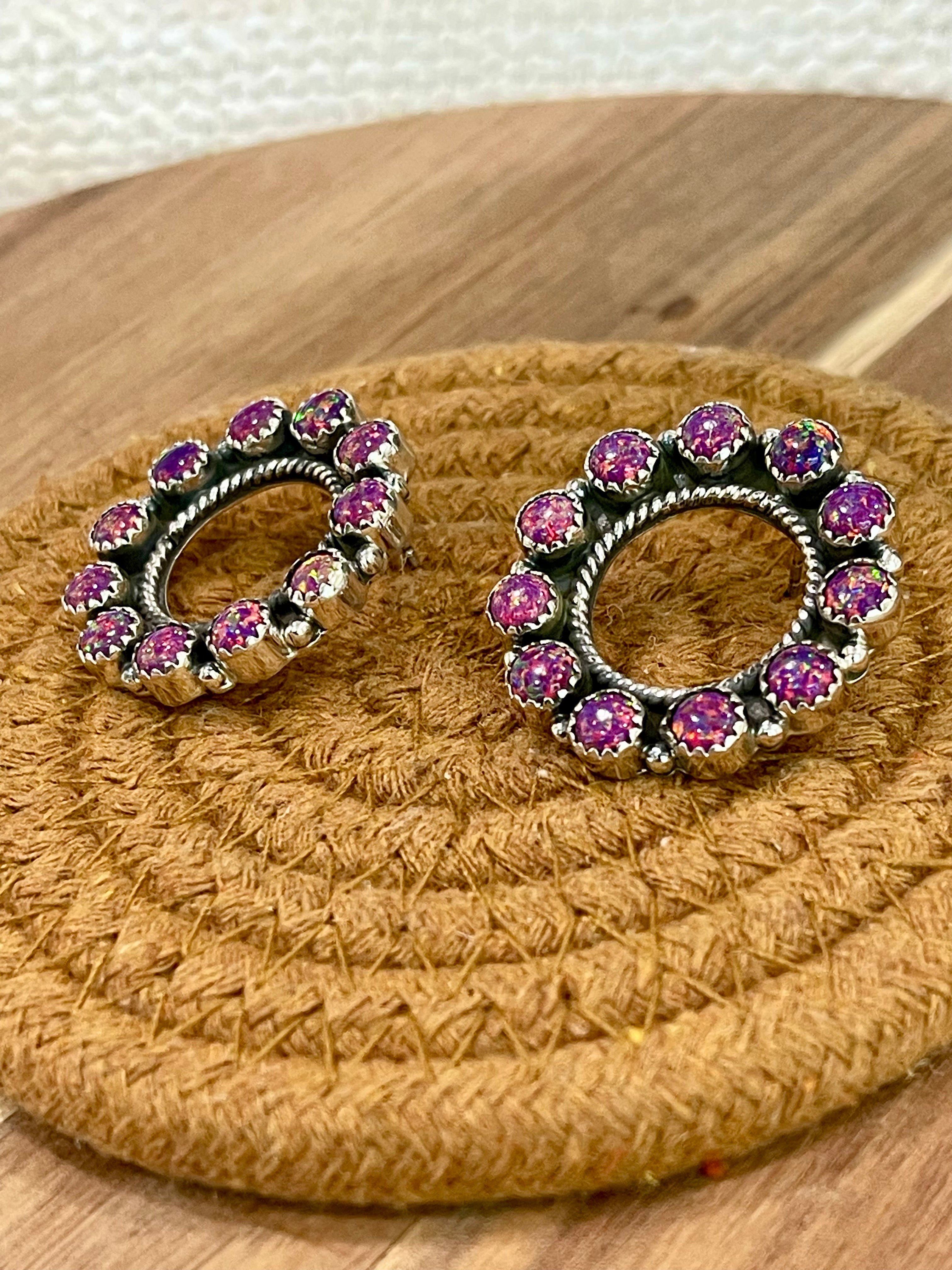 Gorgeous Handmade Sterling Silver & Pink Fire Opal Post Earrings