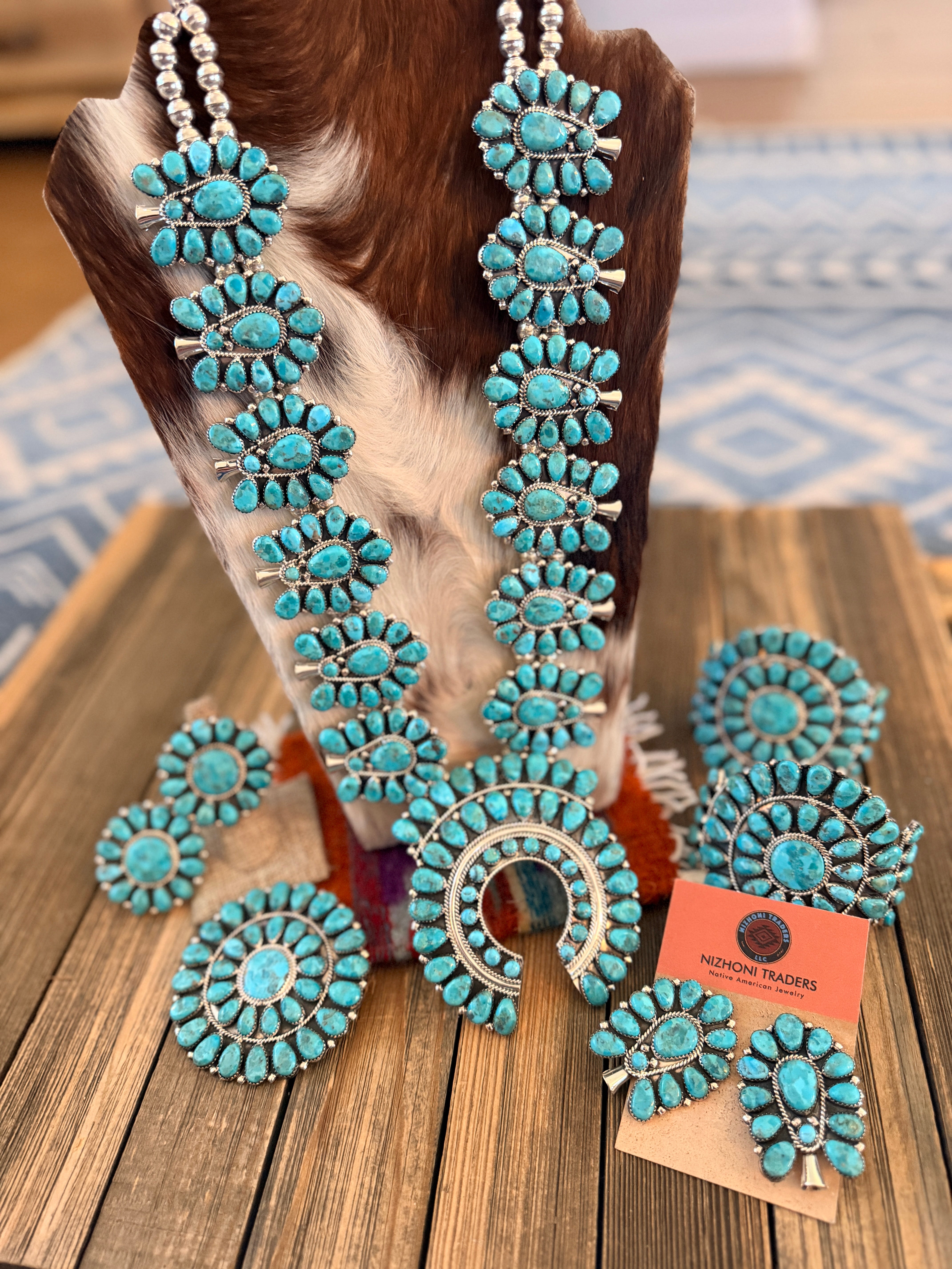 Handcrafted Turquoise & Sterling Silver Cluster 7-Piece Jewelry Set by Danny L. Wauneka