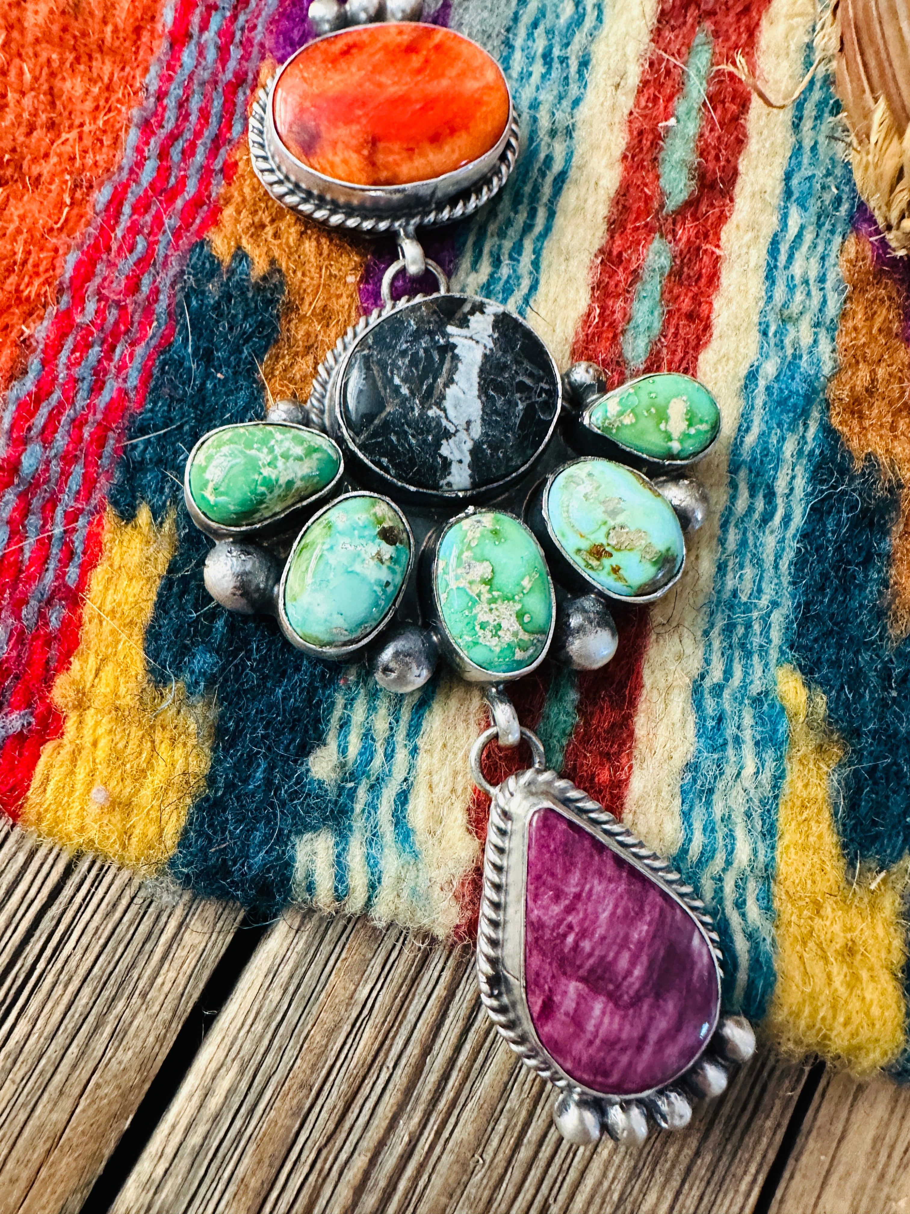 MHandcrafted Sterling Silver and Multi Stone Cluster Pendant by Vicky Hicks