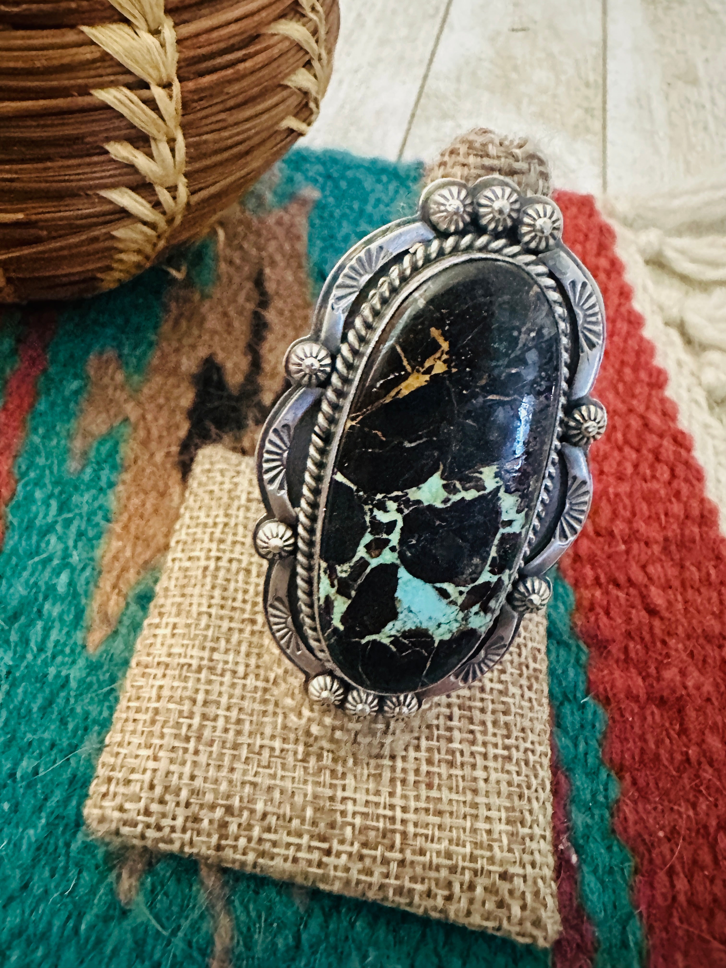 Handcrafted Blackjack Turquoise & Sterling Silver Adjustable Ring