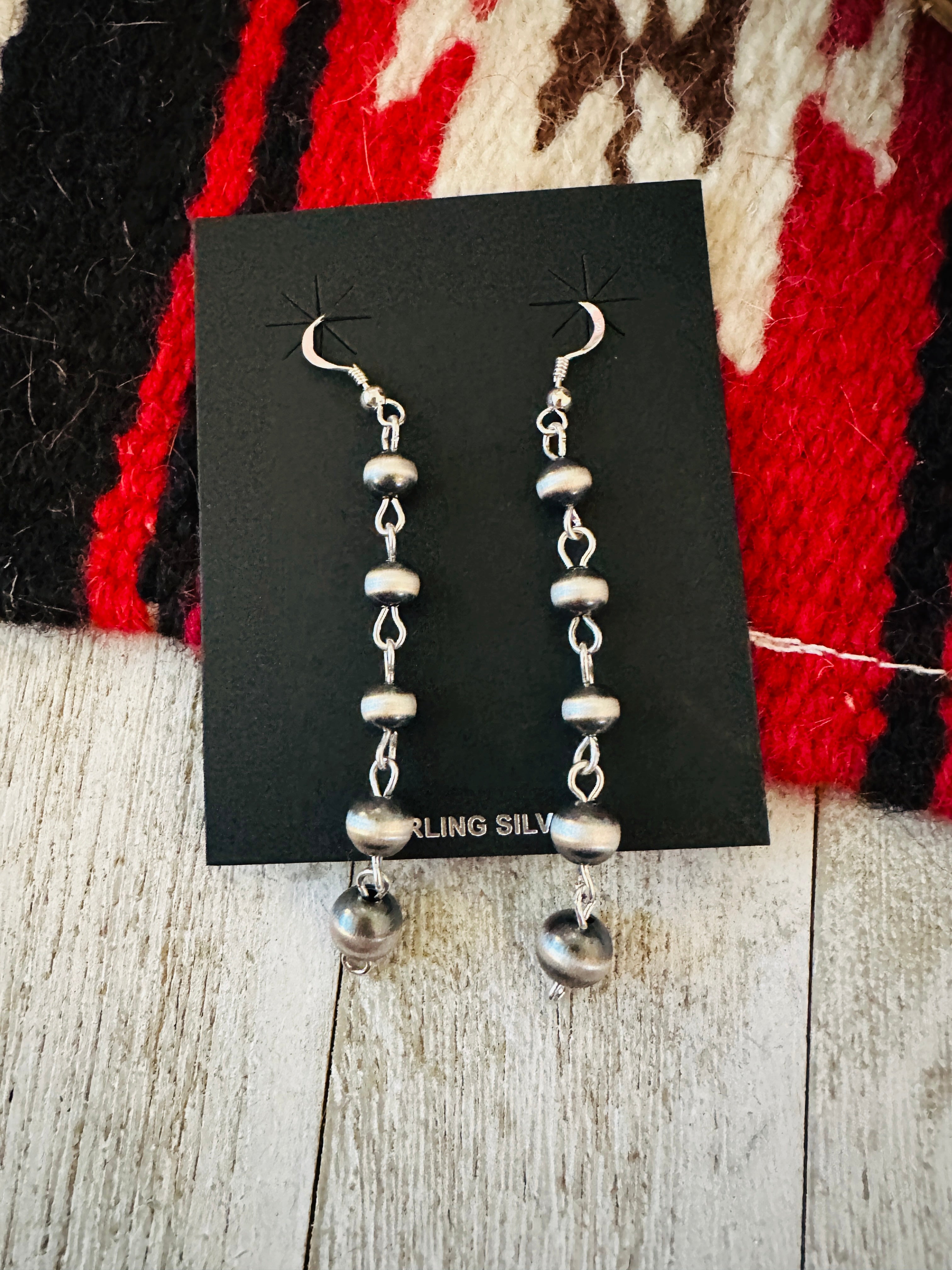 Navajo Sterling Silver Pearl Beaded Dangle Earrings