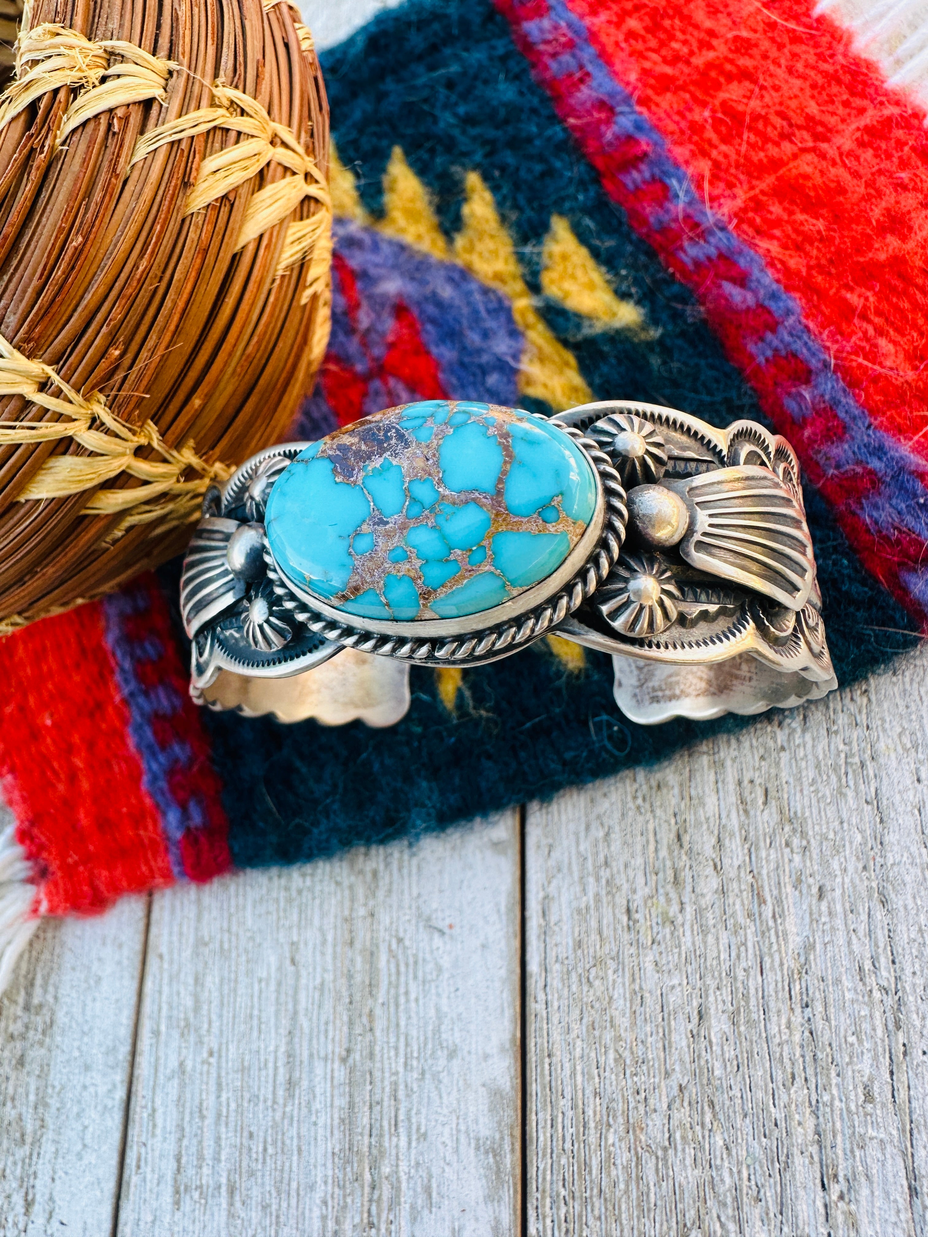 Handcrafted Royston Turquoise & Sterling Silver Cuff Bracelet by Darrell Cadman