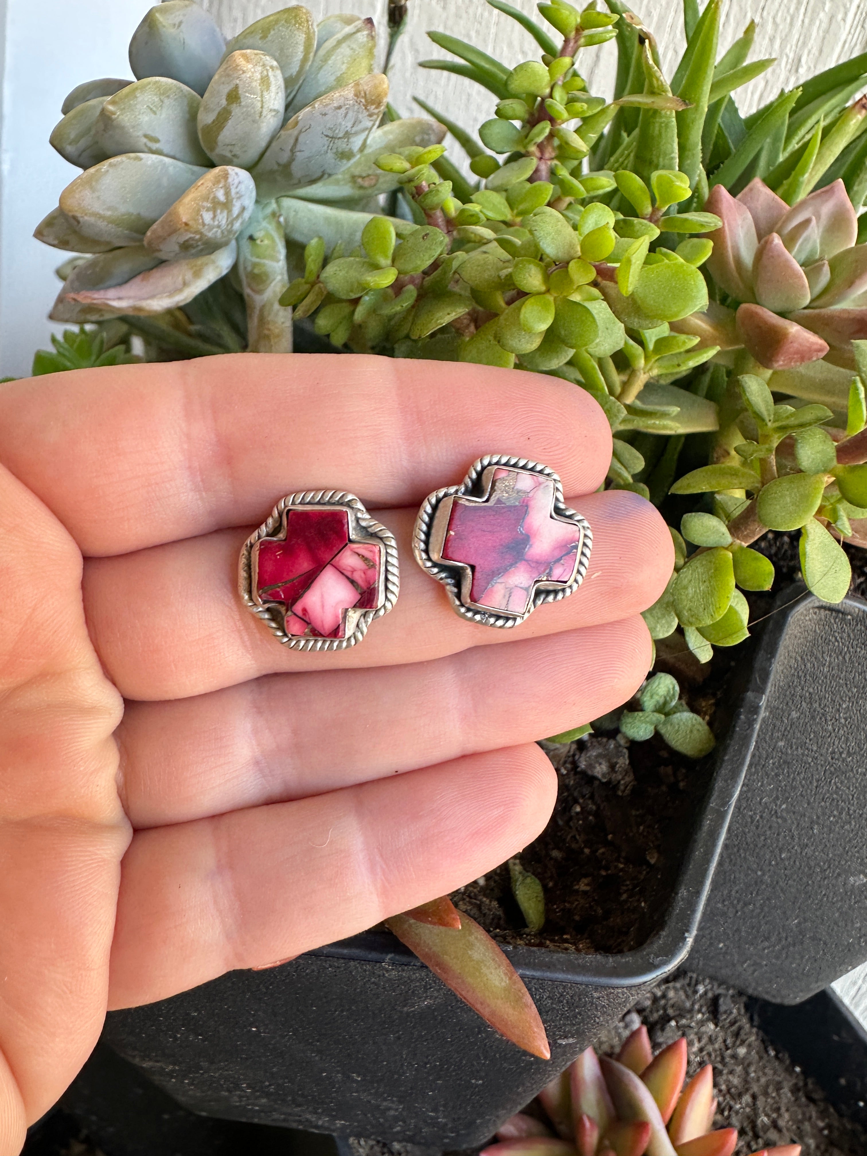 Dahlia Rose Sterling Silver Cross Earrings Handmade