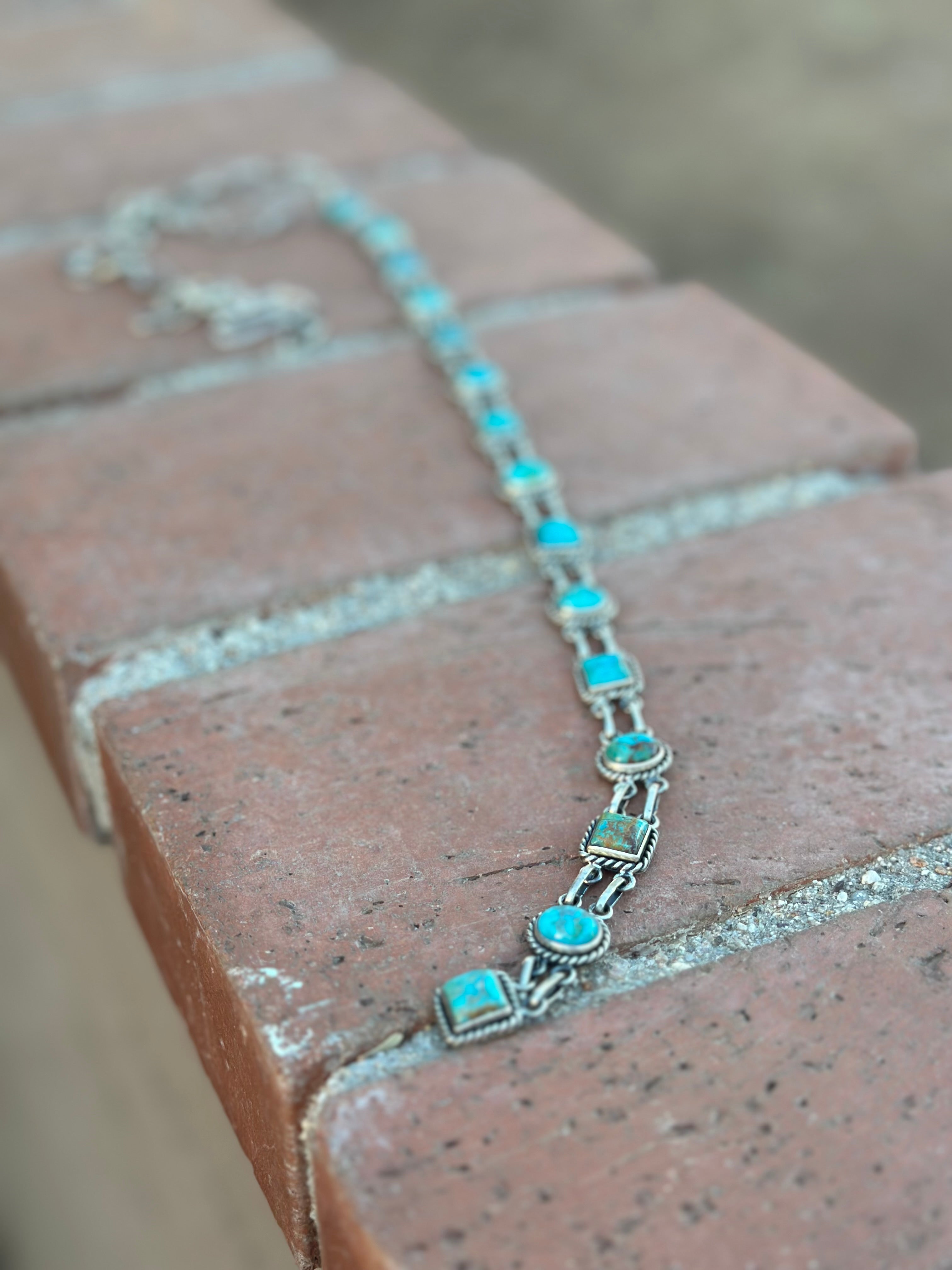 Handmade Royston Turquoise & Sterling Silver Bolo Necklace