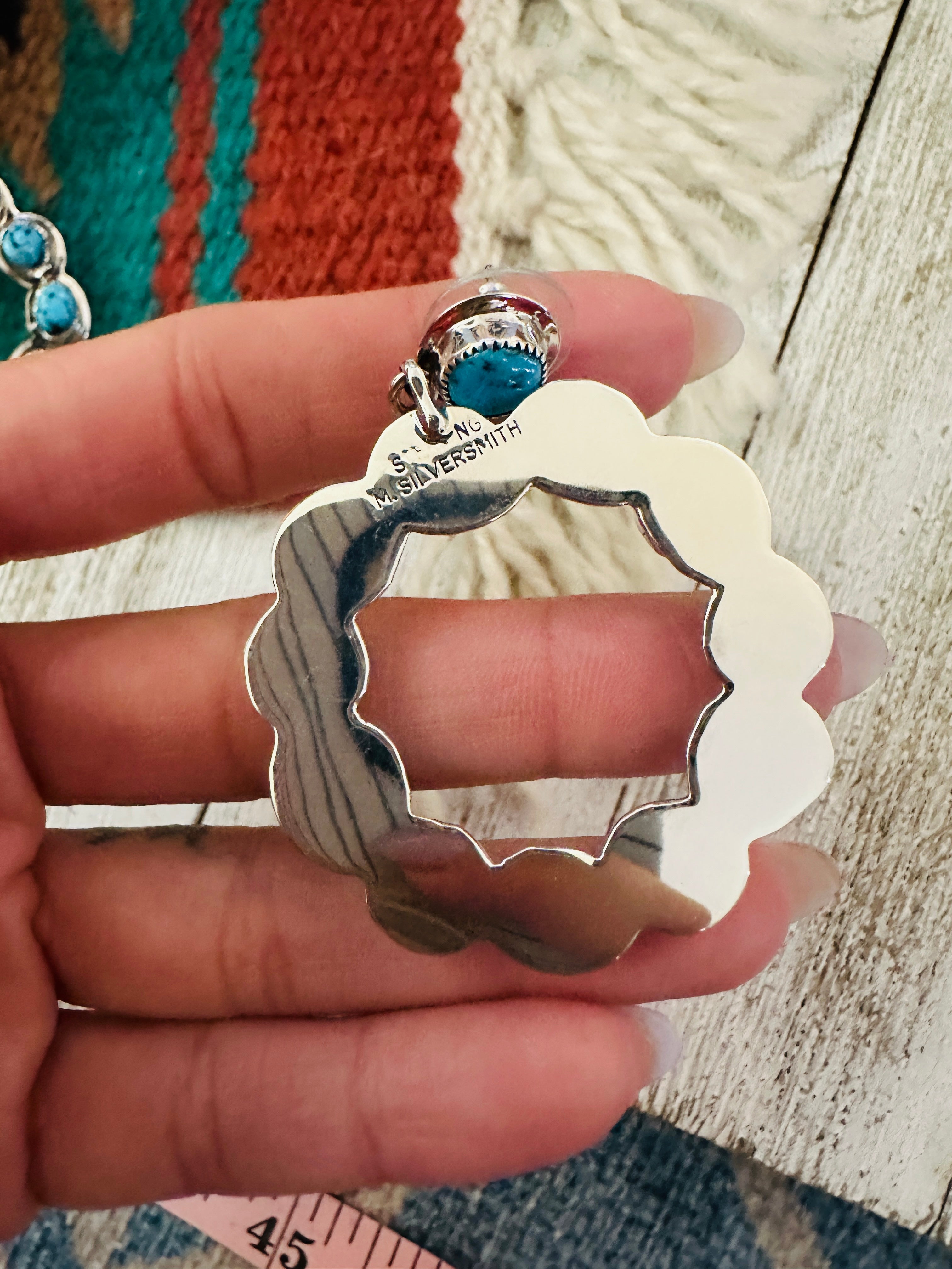 Handcrafted Sterling Silver & Turquoise Cluster Dangle Earrings