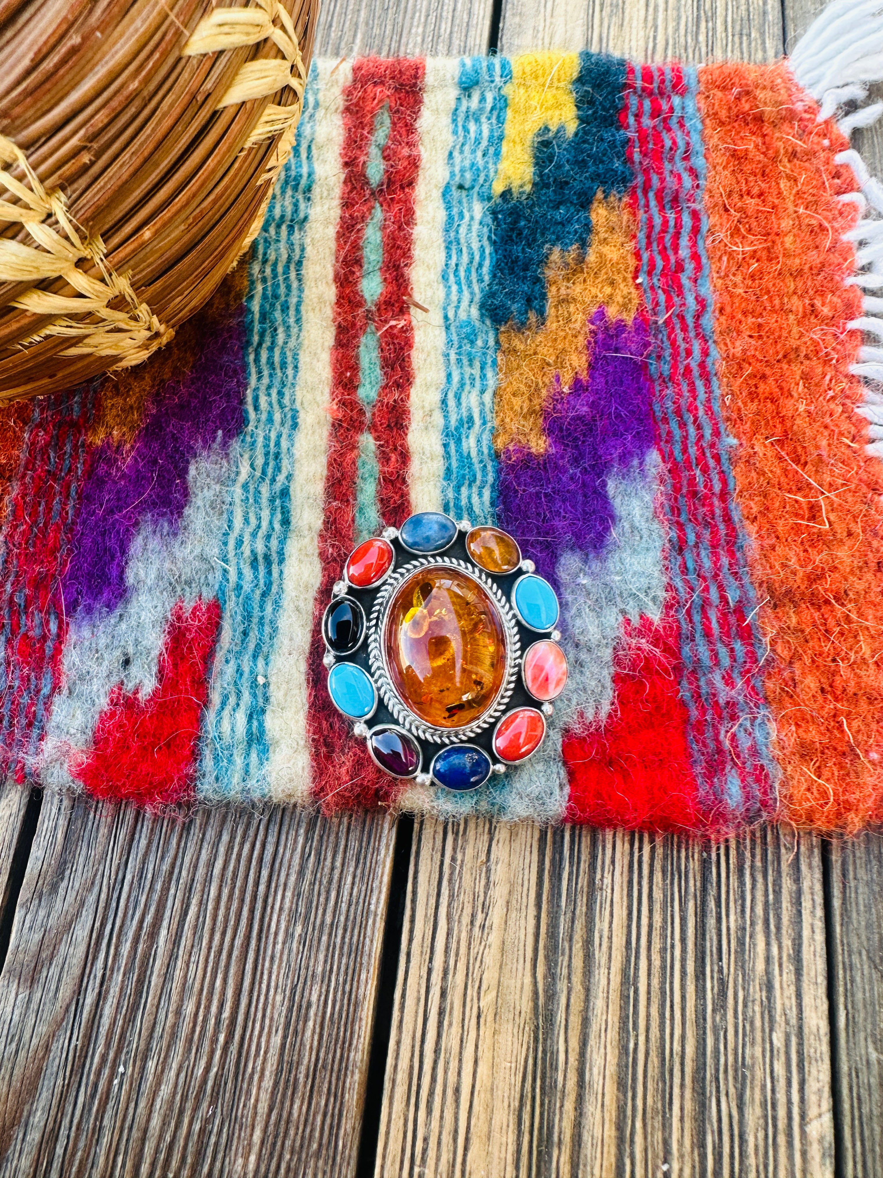 Handcrafted Sterling Silver and Multi Stone Cluster Brooch/ Pendant