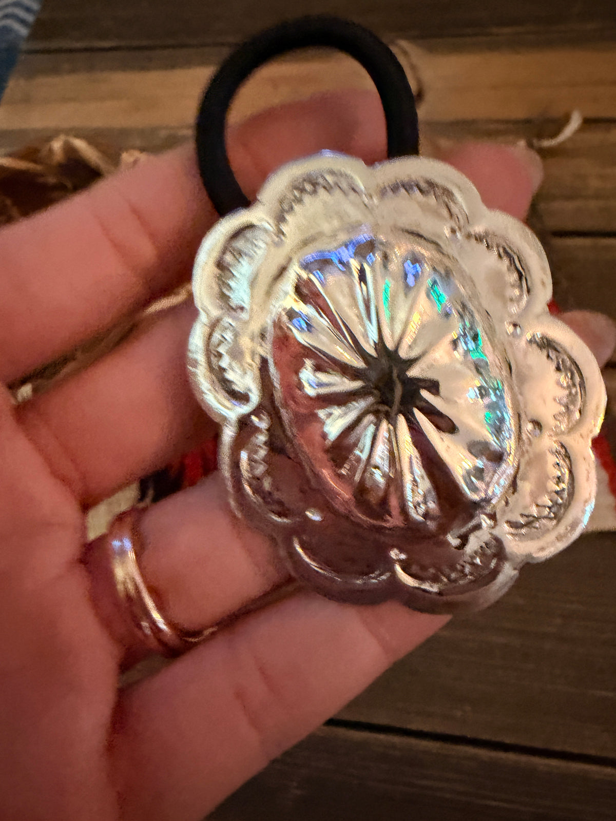 Handcrafted Sterling Silver Concho Hair Tie Charm