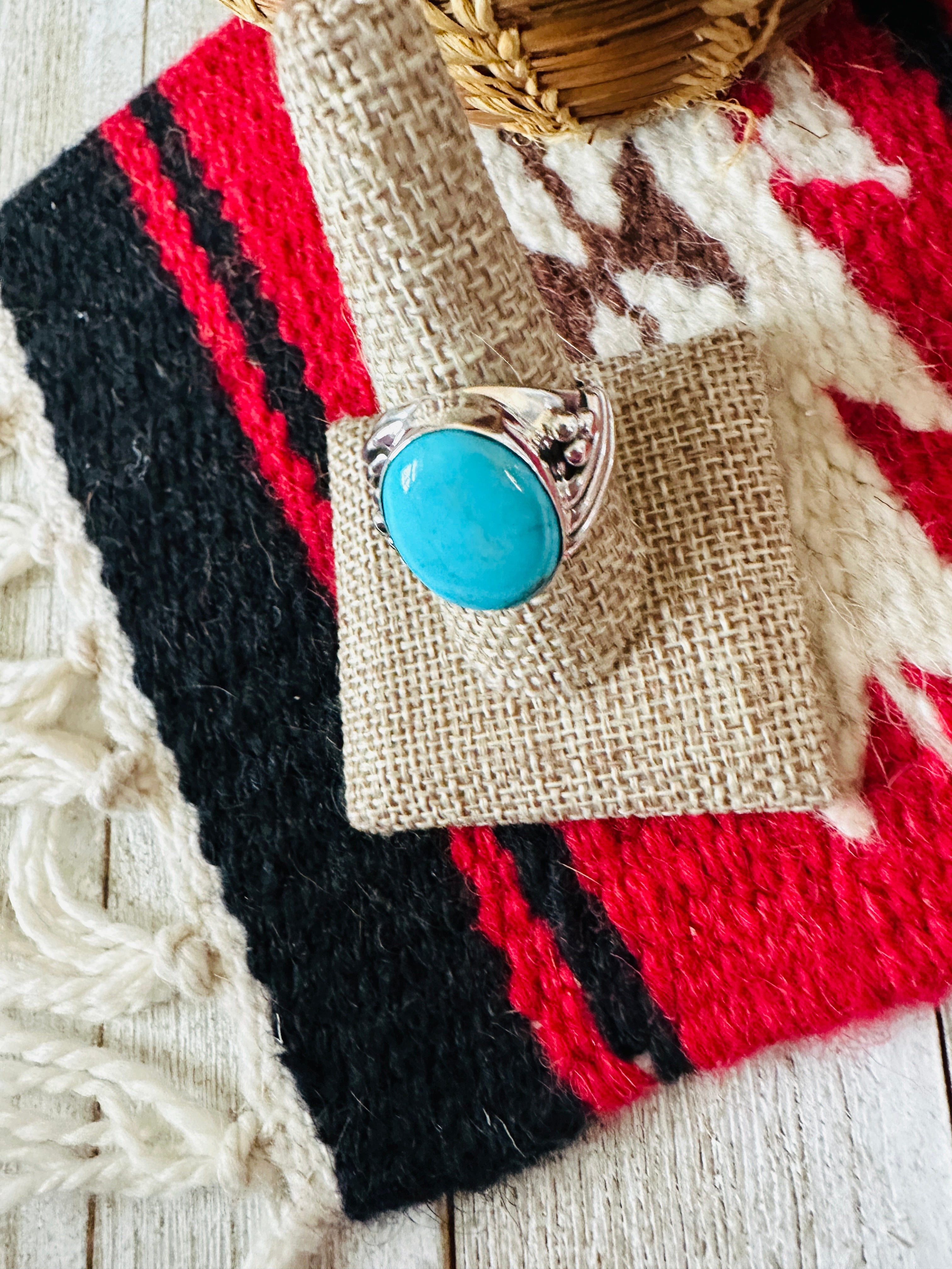 Handcrafted Turquoise & Sterling Silver Cigar Band Ring Size 9.5