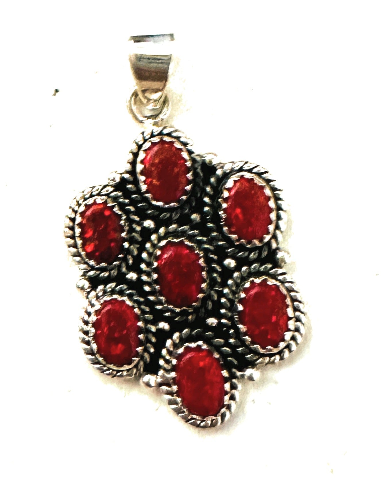 Handmade Red Fire Opal & Sterling Silver Cluster Pendant