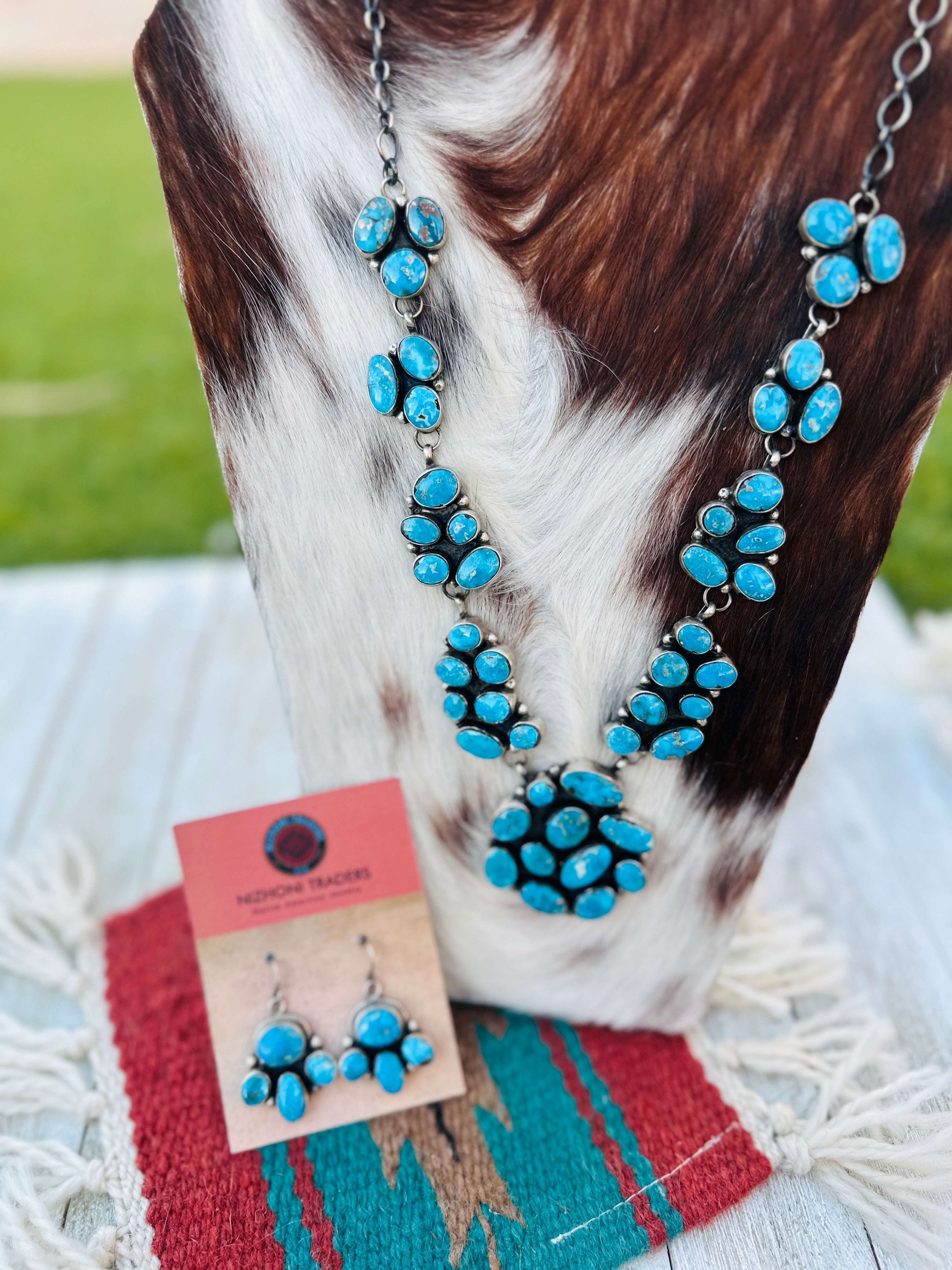 Handcrafted Blue Ridge Turquoise & Sterling Silver Necklace and Earring Set by Ella Peters