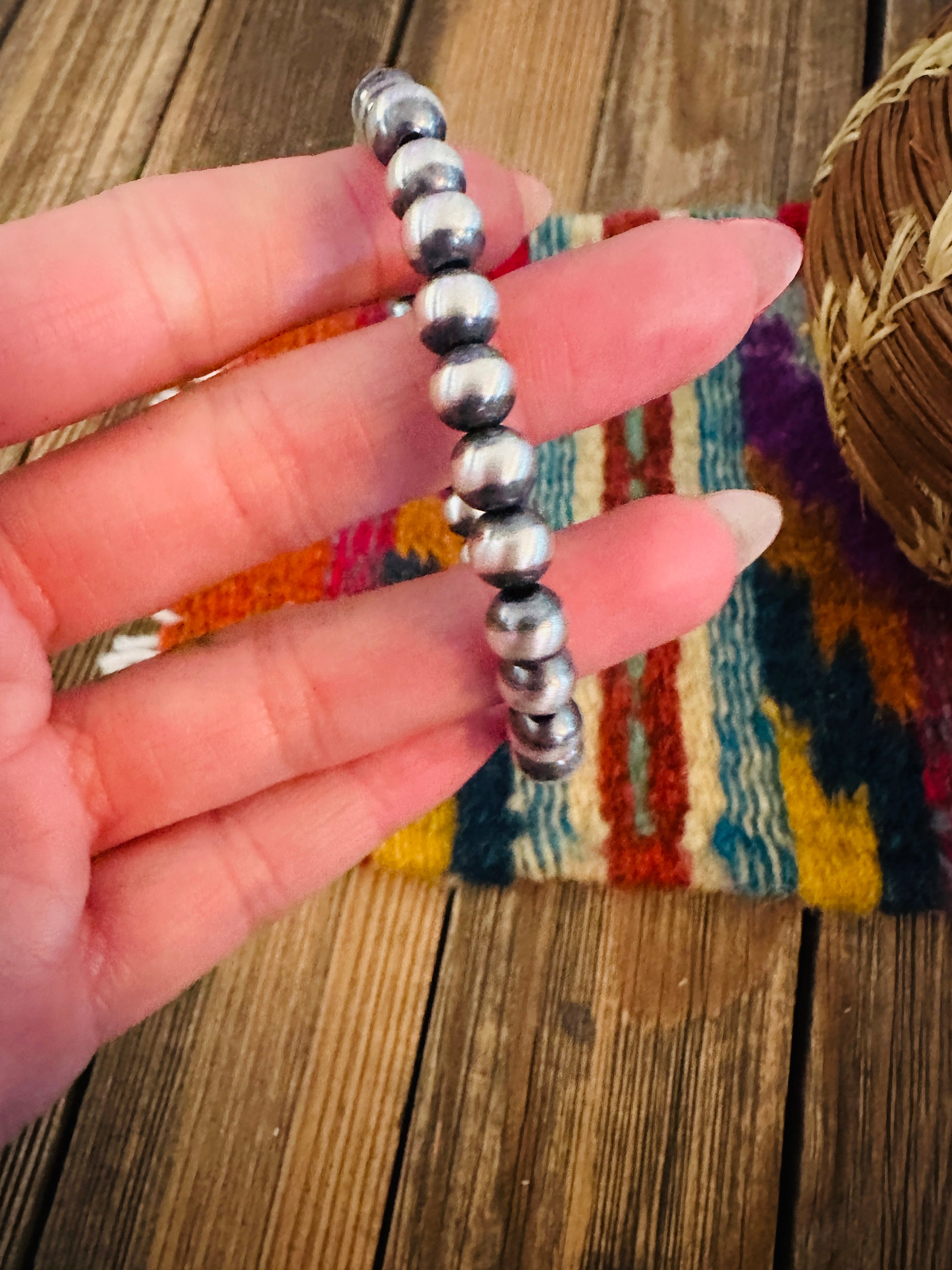 Handcrafted 7mm Sterling Silver Pearl Beaded Stretch Bracelet