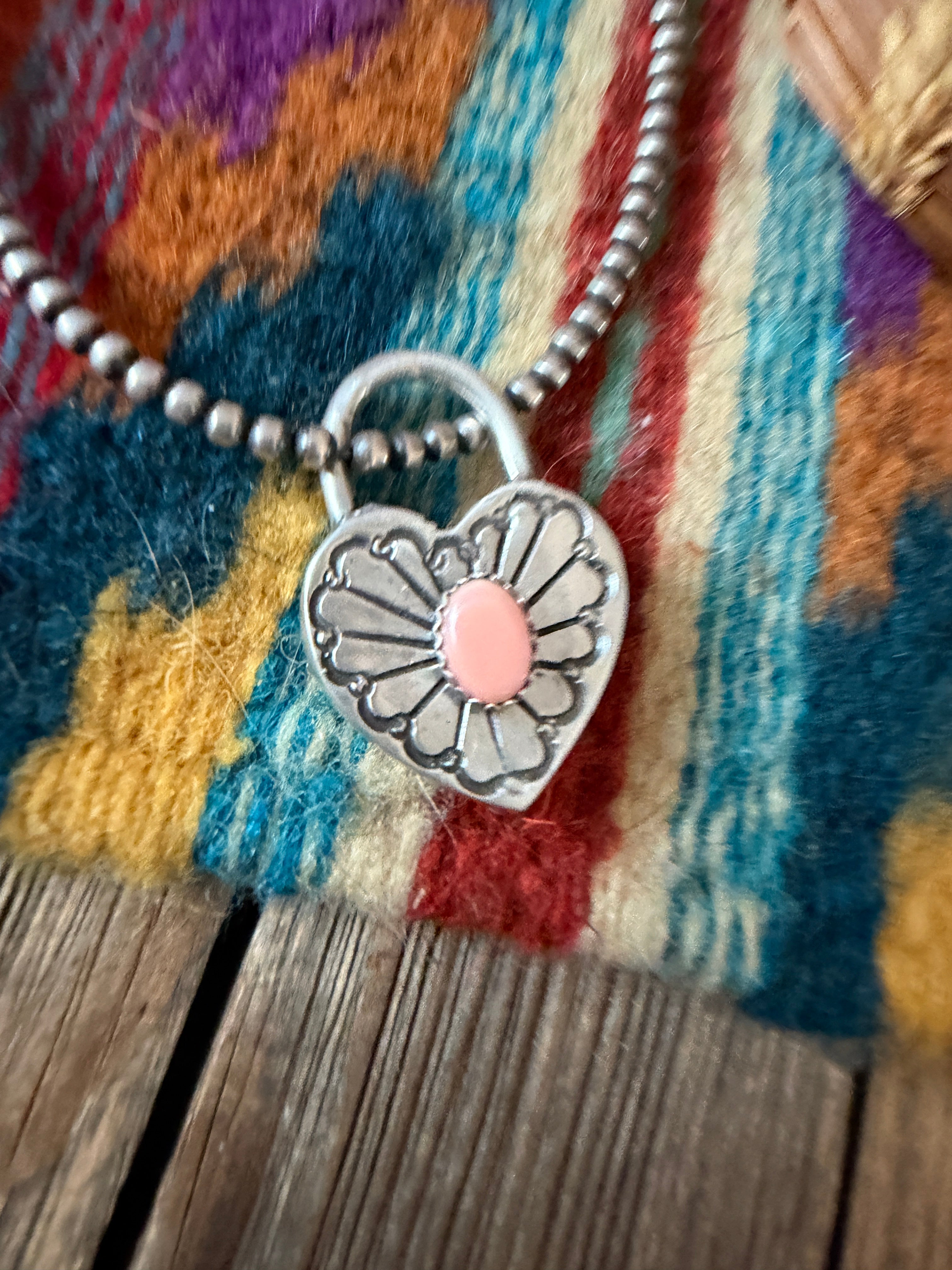 Handcrafted Sterling Silver & Queen Pink Conch Heart Locket Pendant