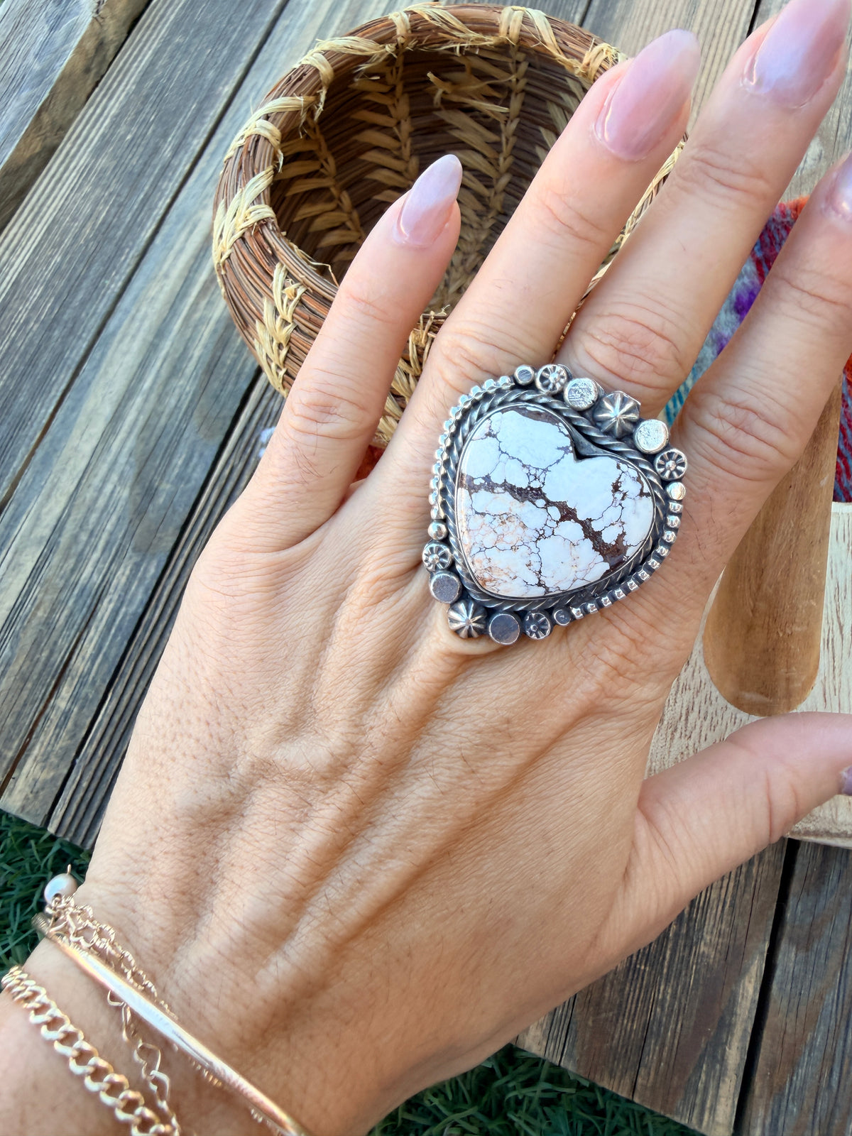 Handcrafted Wild Horse & Sterling Silver Heart Ring 9 by Rosella Paxson