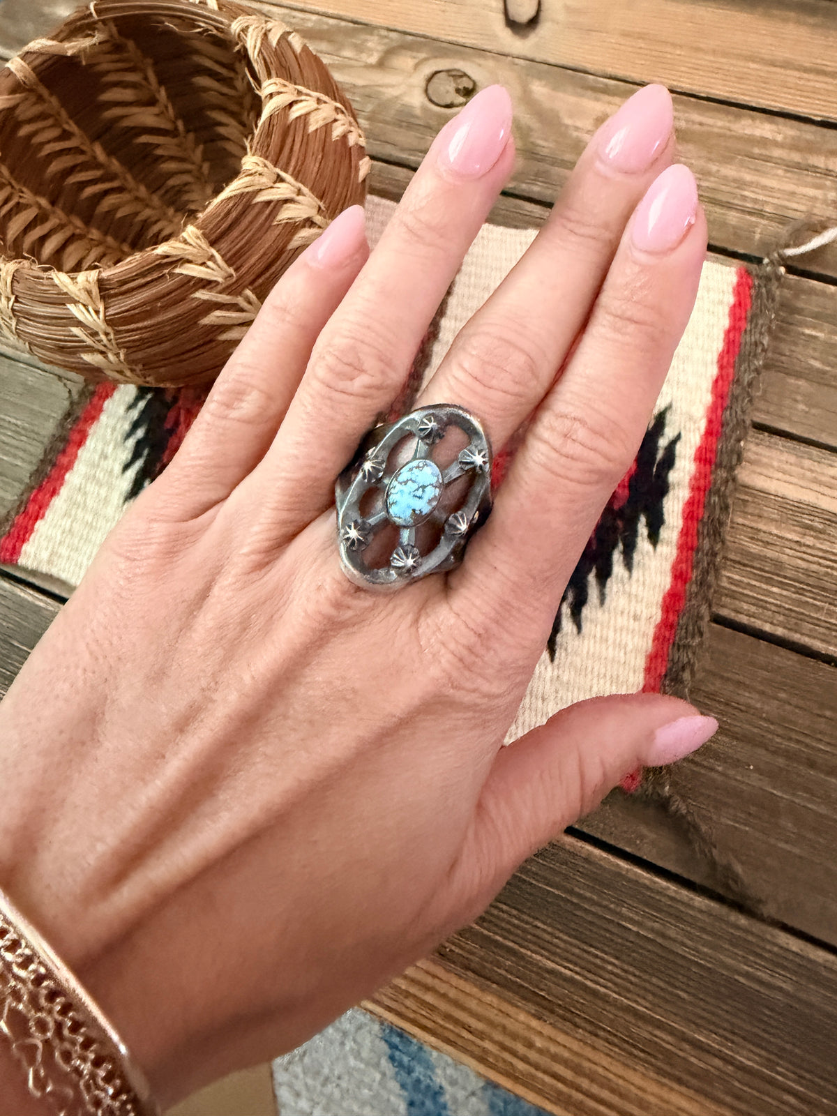 Handcrafted Golden Hills Turquoise and Sterling Silver Ring size 11.5 by Chimney Butte
